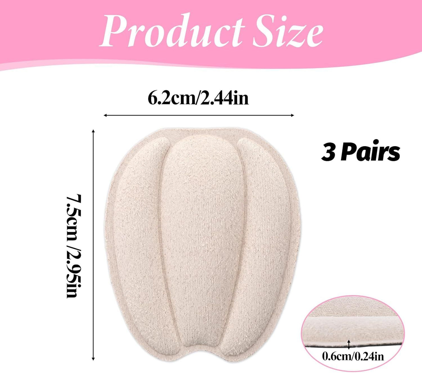3 Pairs Tongue Pads for Shoe Too Big, Non Slip Tongue Cushion Insert for Loose Shoe Size Reducer Heel Pads Grips Cushion Inserts Replacement Shoes Filler for Men Women (Beige)