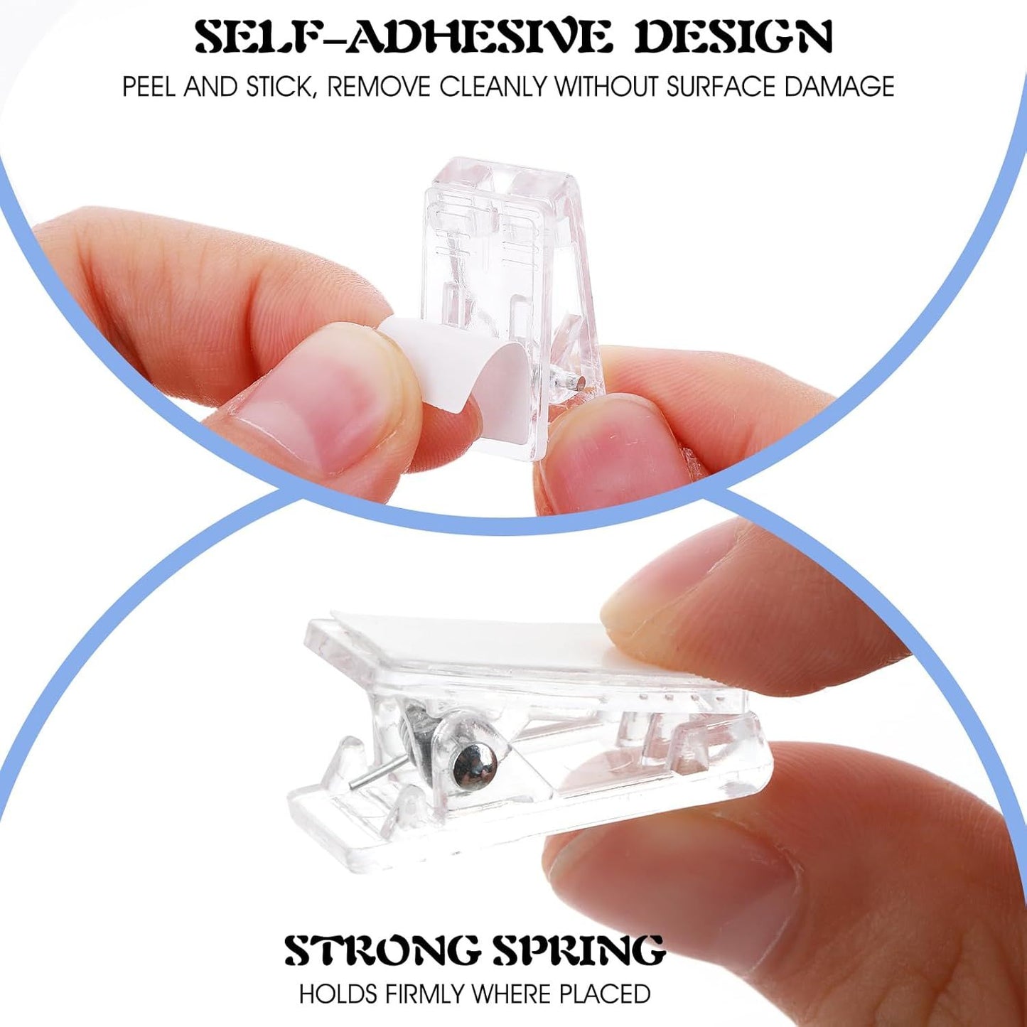 15Pcs Self Adhesive Clips, Tapestry Wall Hanging Clips Wall Clips for Hanger Poster Clips Shower Curtain Clips Double-Sided Adhesive Spring Clips for Blanket Poster Clothing Wall Flag (Clear)