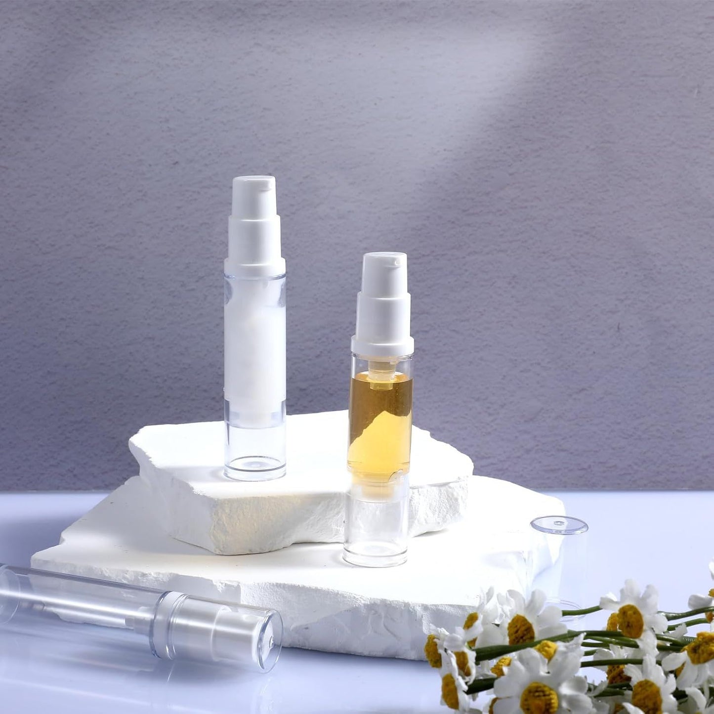 4 Pcs Refillable Clear Travel Airless Pump Container - Vacuum Cosmetic Press Pump Bottle for DIY Foundation Gel Lotion Moisturiser Shampoo Toiletry (10ml)