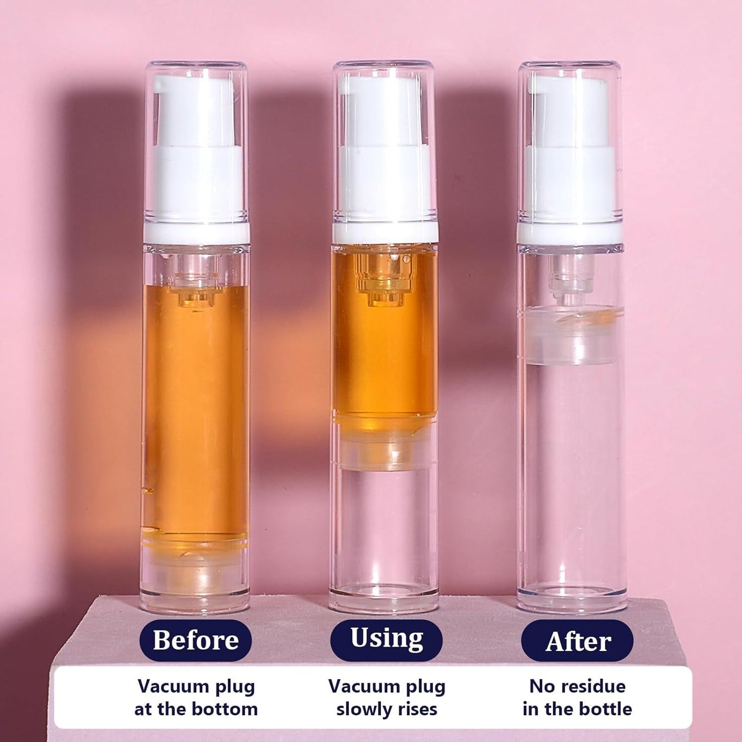 4 Pcs Refillable Clear Travel Airless Pump Container - Vacuum Cosmetic Press Pump Bottle for DIY Foundation Gel Lotion Moisturiser Shampoo Toiletry (10ml)