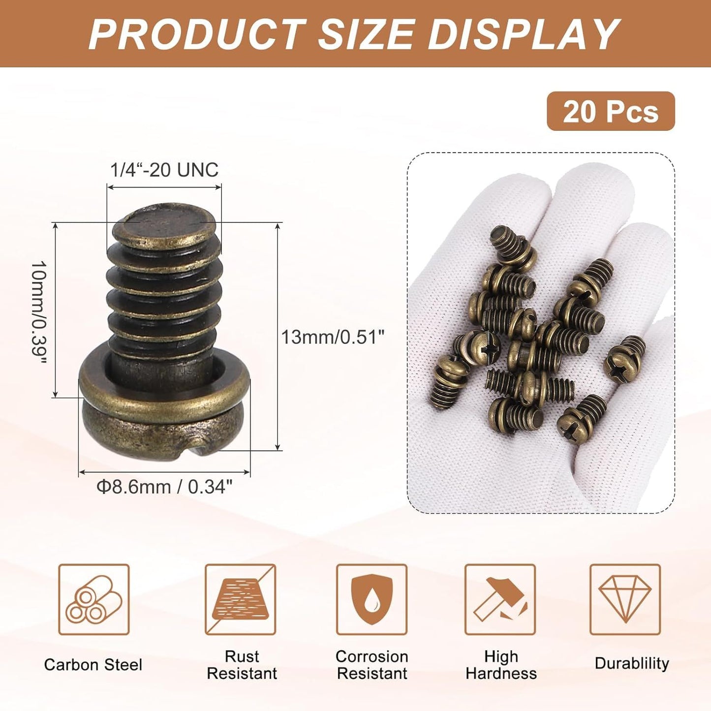 20Pcs Ceiling Fan Blade Screws, 1/4"-20 x 3/8 Carbon Steel Phillips Pan Motor Replacement Screw for Lighting Ceiling Fan, Copper
