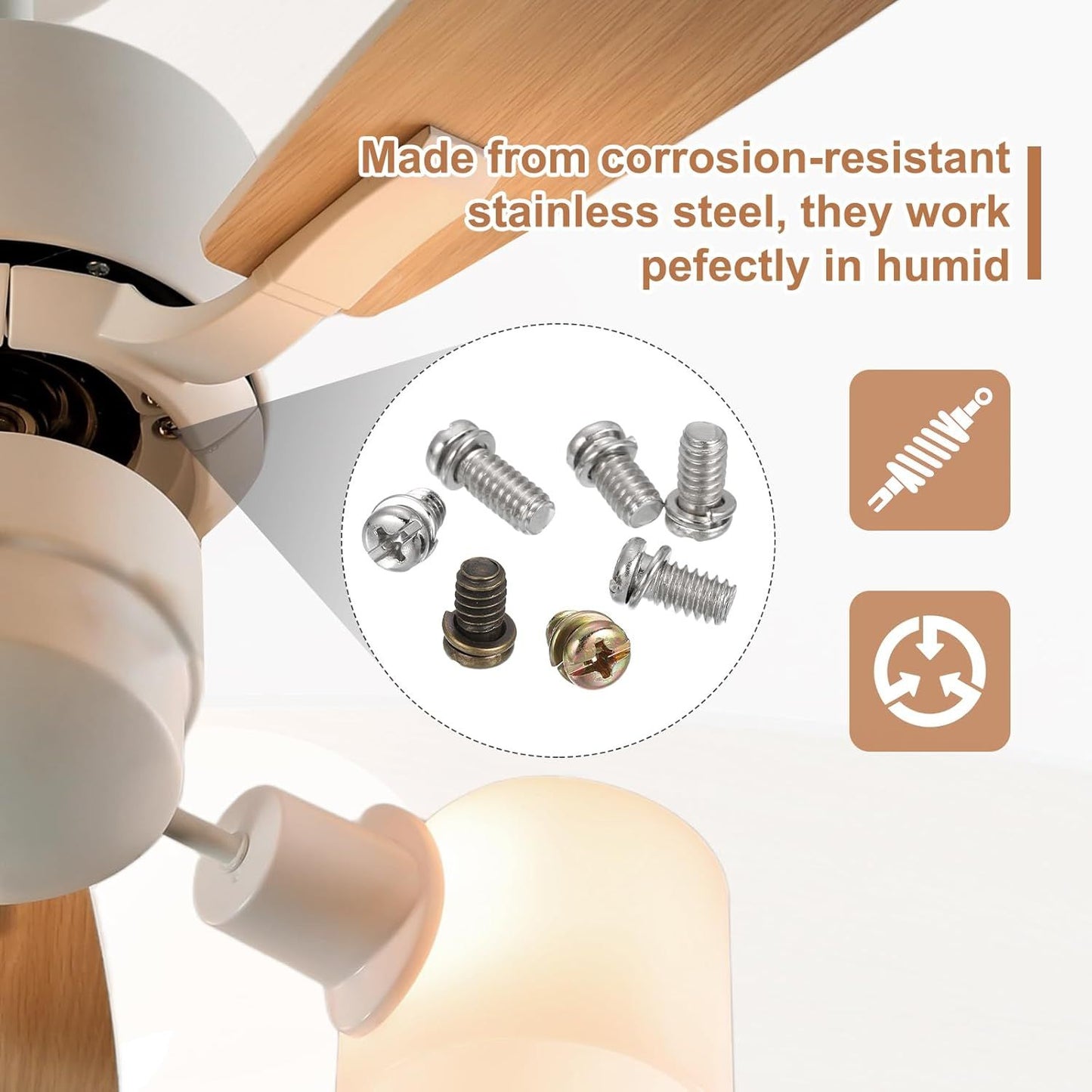 20Pcs Ceiling Fan Blade Screws, 1/4"-20 x 3/8 Carbon Steel Phillips Pan Motor Replacement Screw for Lighting Ceiling Fan, Copper