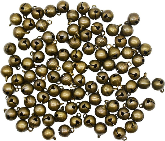 100 PCS Small Jingle Bell 1/2 inches Vintage Bronze Mini 10mm Alloy Beads DIY for Christmas Jewelry Findings Sewing Wedding Doors Crafts