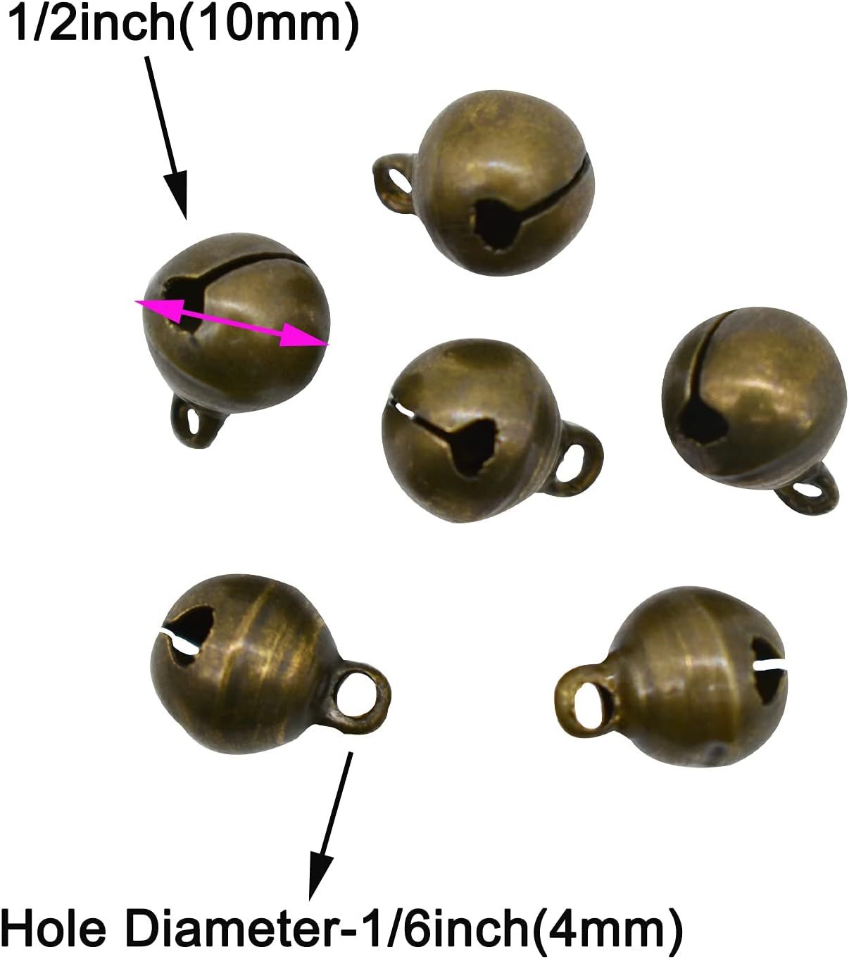 100 PCS Small Jingle Bell 1/2 inches Vintage Bronze Mini 10mm Alloy Beads DIY for Christmas Jewelry Findings Sewing Wedding Doors Crafts