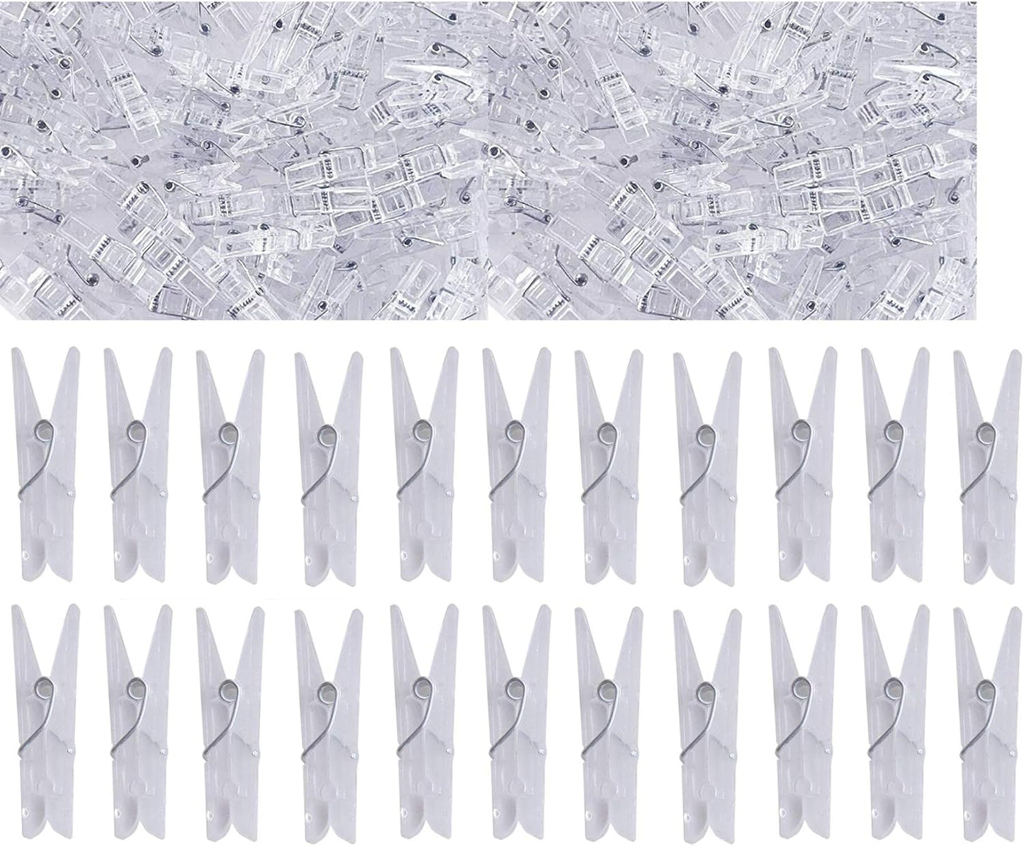 Yansanido 100pcs Mini Clear Plastic Utility Paper Clip, Clothespins Clips, Clothes Line String Clips, mini Clothes Pins for Photo for String Fairy Lights Color Clear(100pcs Clear Plastic Clips)