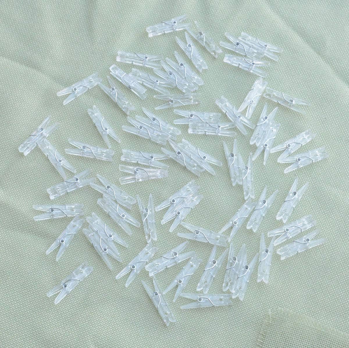 Yansanido 100pcs Mini Clear Plastic Utility Paper Clip, Clothespins Clips, Clothes Line String Clips, mini Clothes Pins for Photo for String Fairy Lights Color Clear(100pcs Clear Plastic Clips)