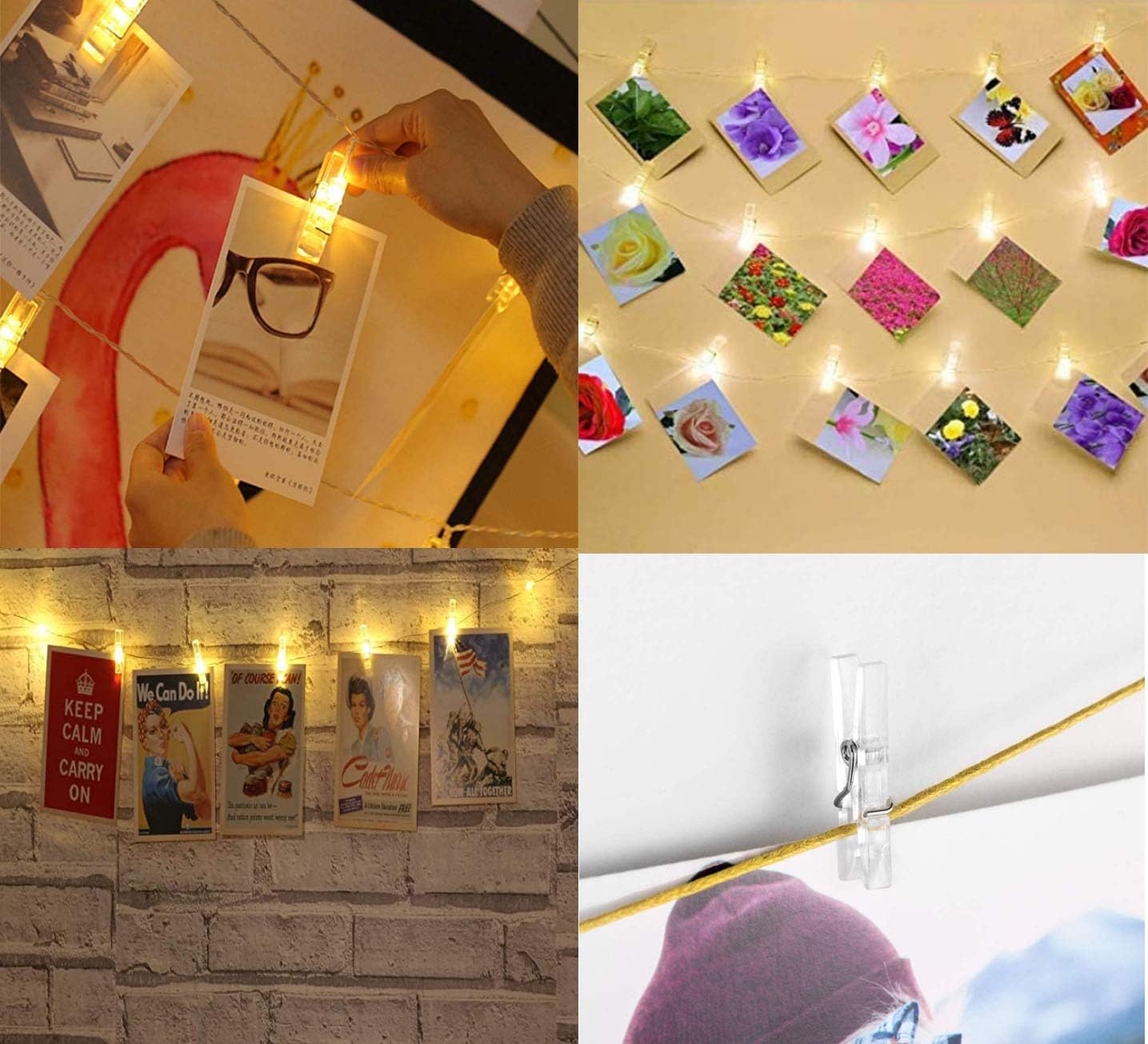 Yansanido 100pcs Mini Clear Plastic Utility Paper Clip, Clothespins Clips, Clothes Line String Clips, mini Clothes Pins for Photo for String Fairy Lights Color Clear(100pcs Clear Plastic Clips)