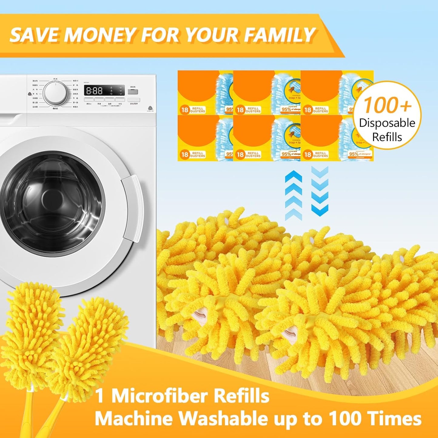 Reusable Duster Refill Compatible with Swiffer Hand Duster - 360 Heavy Duty Dusters Refills - Microfiber Ceiling Fan Duster for Swiffer Dusters Extended Handle, 4 Pack(Handle is Not Included)