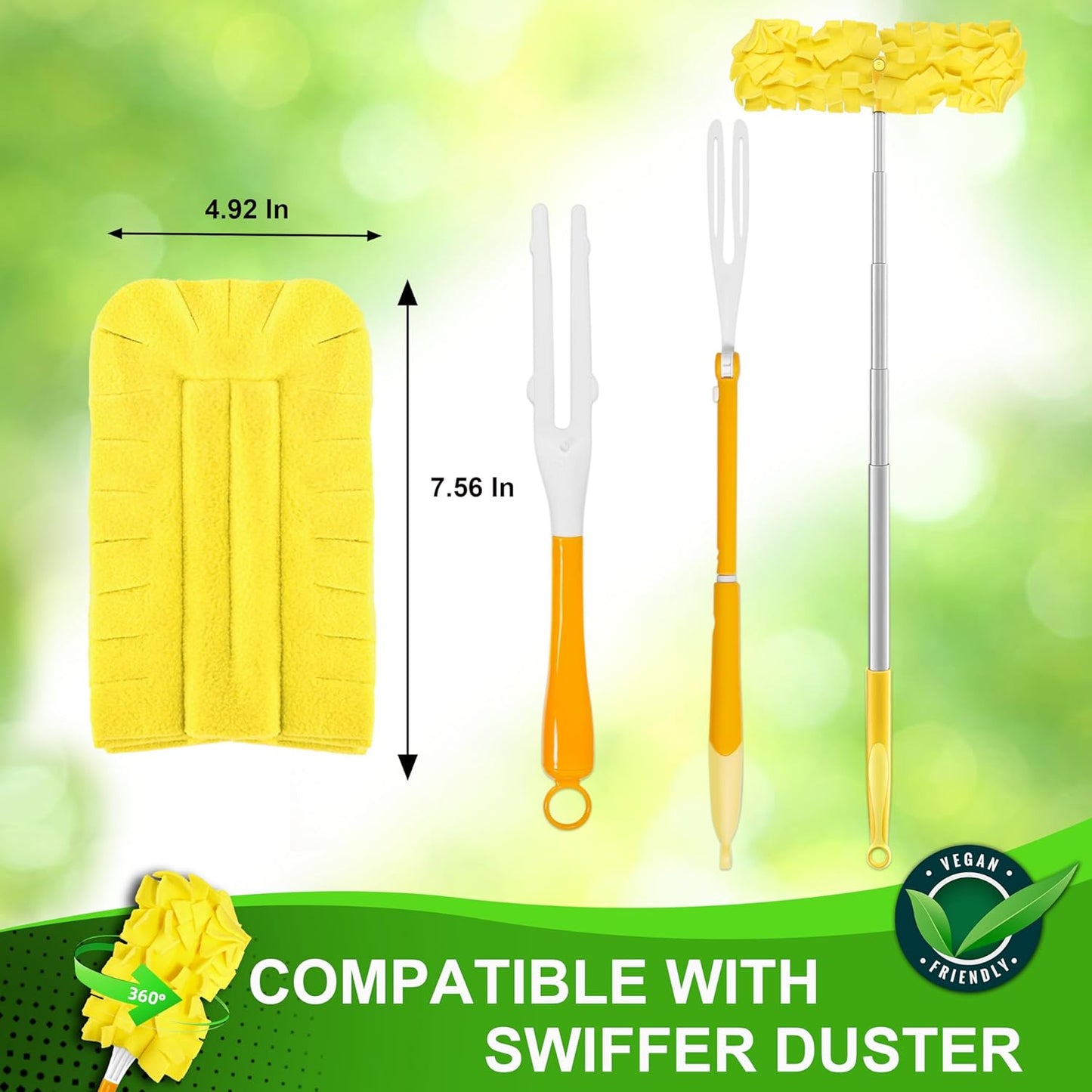 Reusable Duster Refill Compitable with Swiffer Duster - Washable Heavy Duty Dusters Refills 360 for Swiffer Duster Handle & Super Extender Handle, 4 Pack