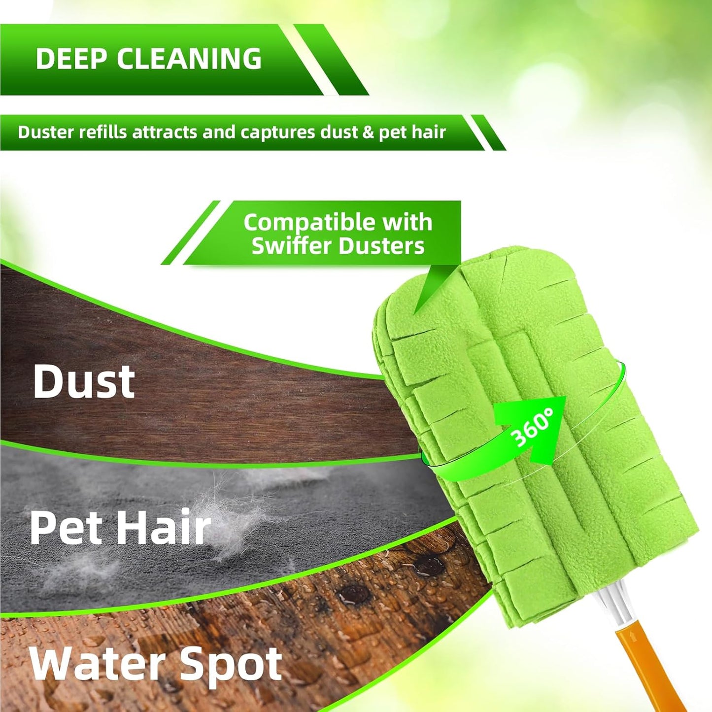 Reusable Duster Refill Compitable with Swiffer Duster - Washable Heavy Duty Dusters Refills 360 for Swiffer Duster Handle & Super Extender Handle, 4 Pack