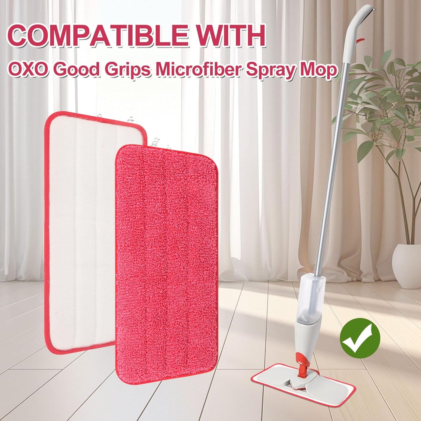 Mop Replacement Pads Compatible with OXO Good Grips Spray Mop - Reusable Microfiber Pad Refill for Floor Cleaning, 4 Pack (Mop is Not Included)