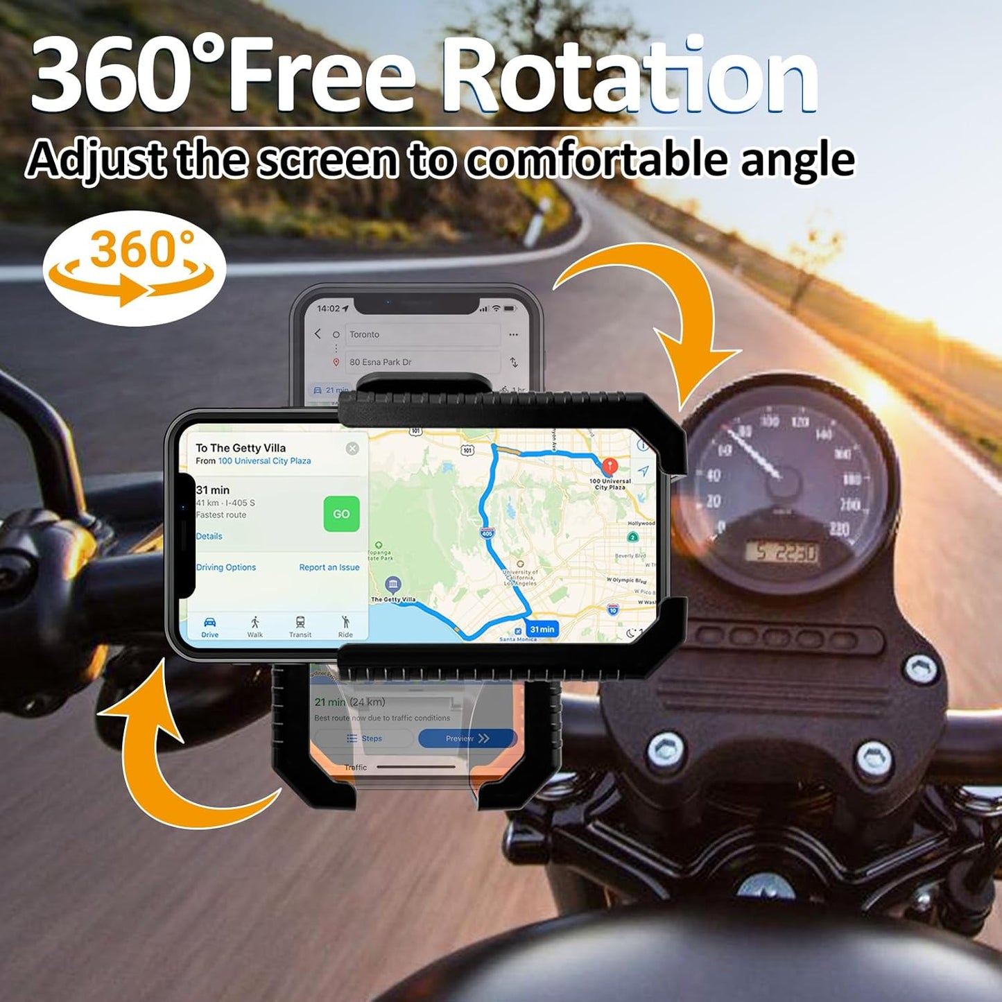 Bike Phone Holder Motorcycle Phone Mount, Handlebar Cell Phone Clamp, Phone Mount for Bike Motorcycle Scooter Golf Cart, Handlebar Phone Mount for 4.5-7" Phones