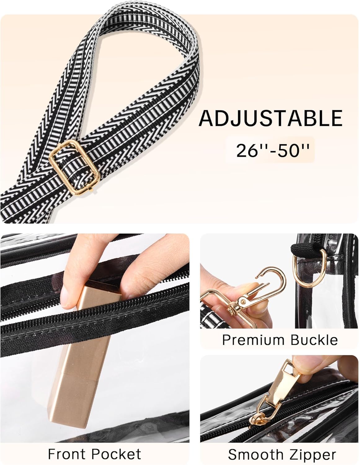 Clear Crossbody Bag Stadium Approved, Clear Purses for Women, Small Stadium Bag for Events Concerts Sports Fans