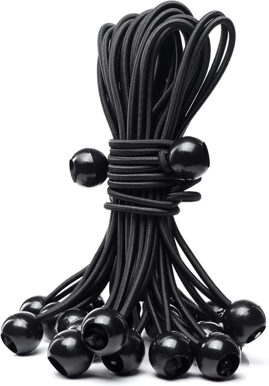 25Pack Length 8 Inch Bungee Cord Ties, Ball Bungee Strap Tarp Tie-Down, Elastic Cord Shock Rope for Outdoor Camping Tarp Clip Tent Canvas Tarpaulin Flag Pole Heavy-Duty Versatile Organize Accessory
