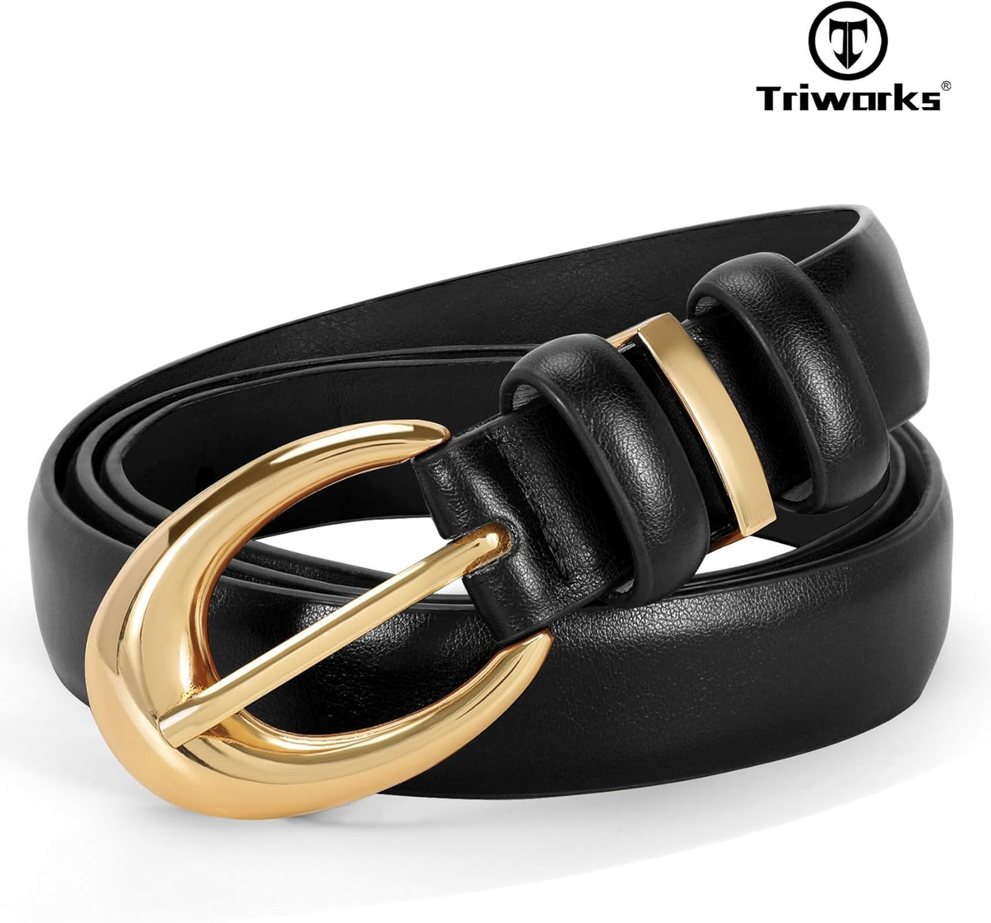 Women Leather Belt for Jeans Pants Fashion Ladies Skinny Faux Leather Dress belt with Gold Buckle