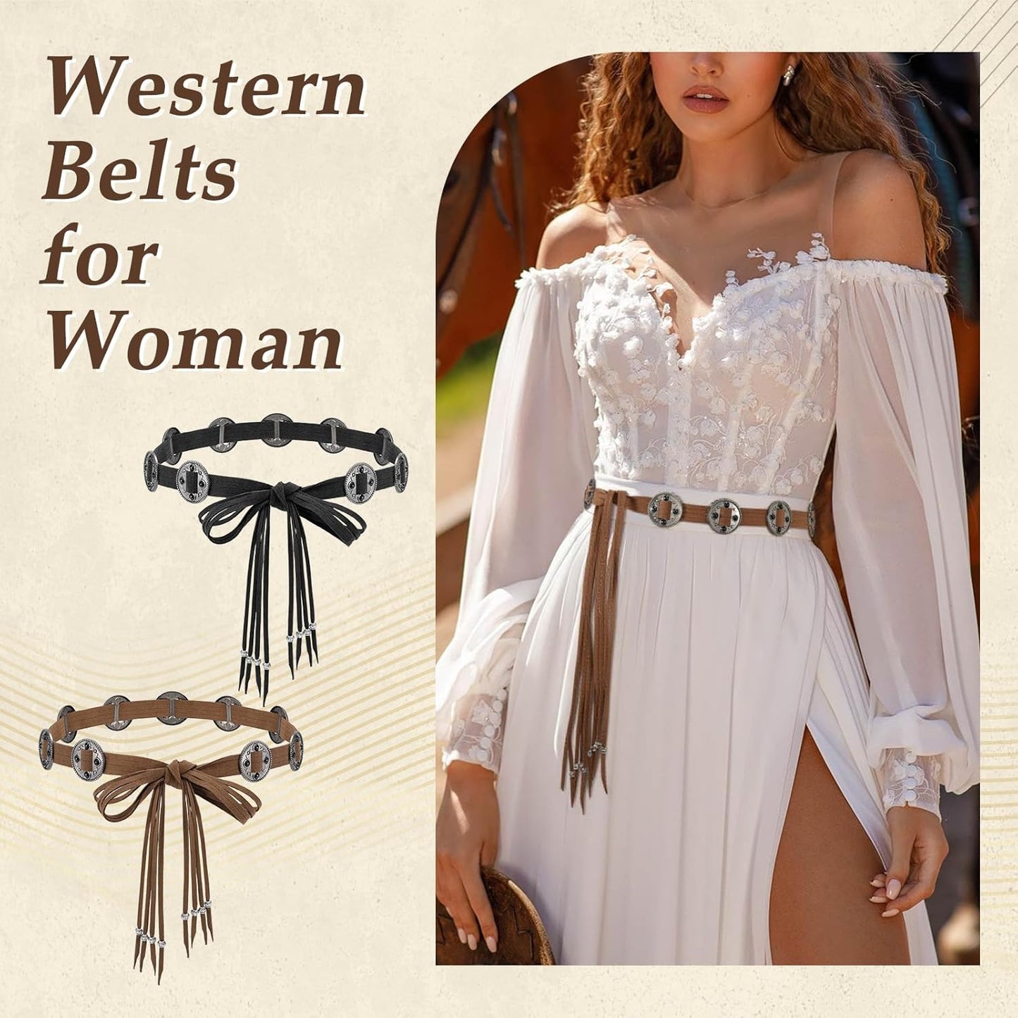 Western Style Belts Women's Tassel Rope Braid Waist Belt Woven Belt for Dress Vest Jeans