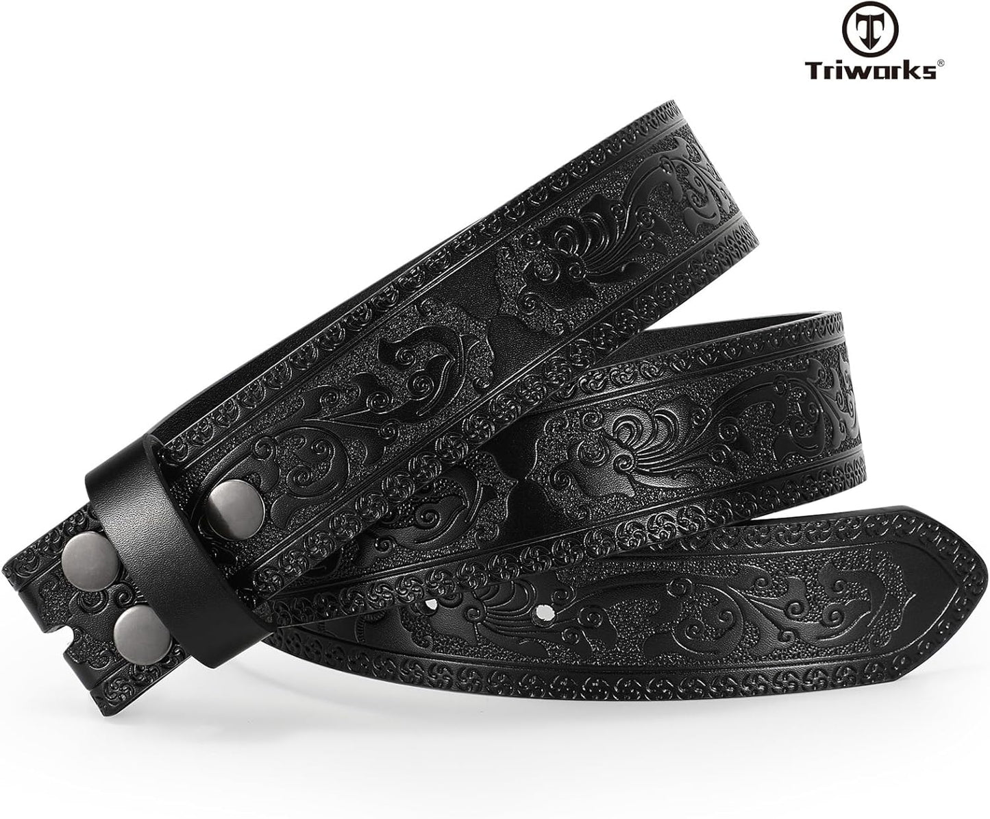 Western Leather Belt for Men without Buckle Cowboy Cowgirl Leather Belt Strap for Jeans