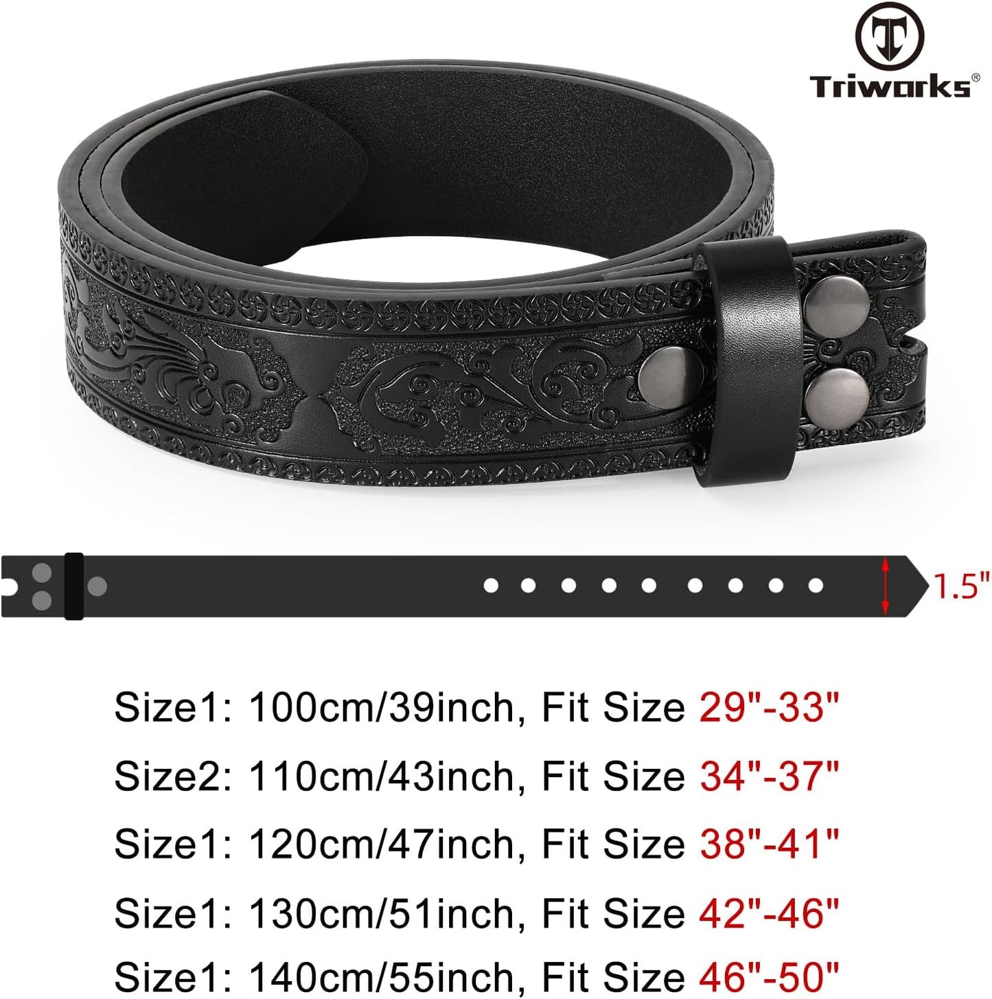 Western Leather Belt for Men without Buckle Cowboy Cowgirl Leather Belt Strap for Jeans