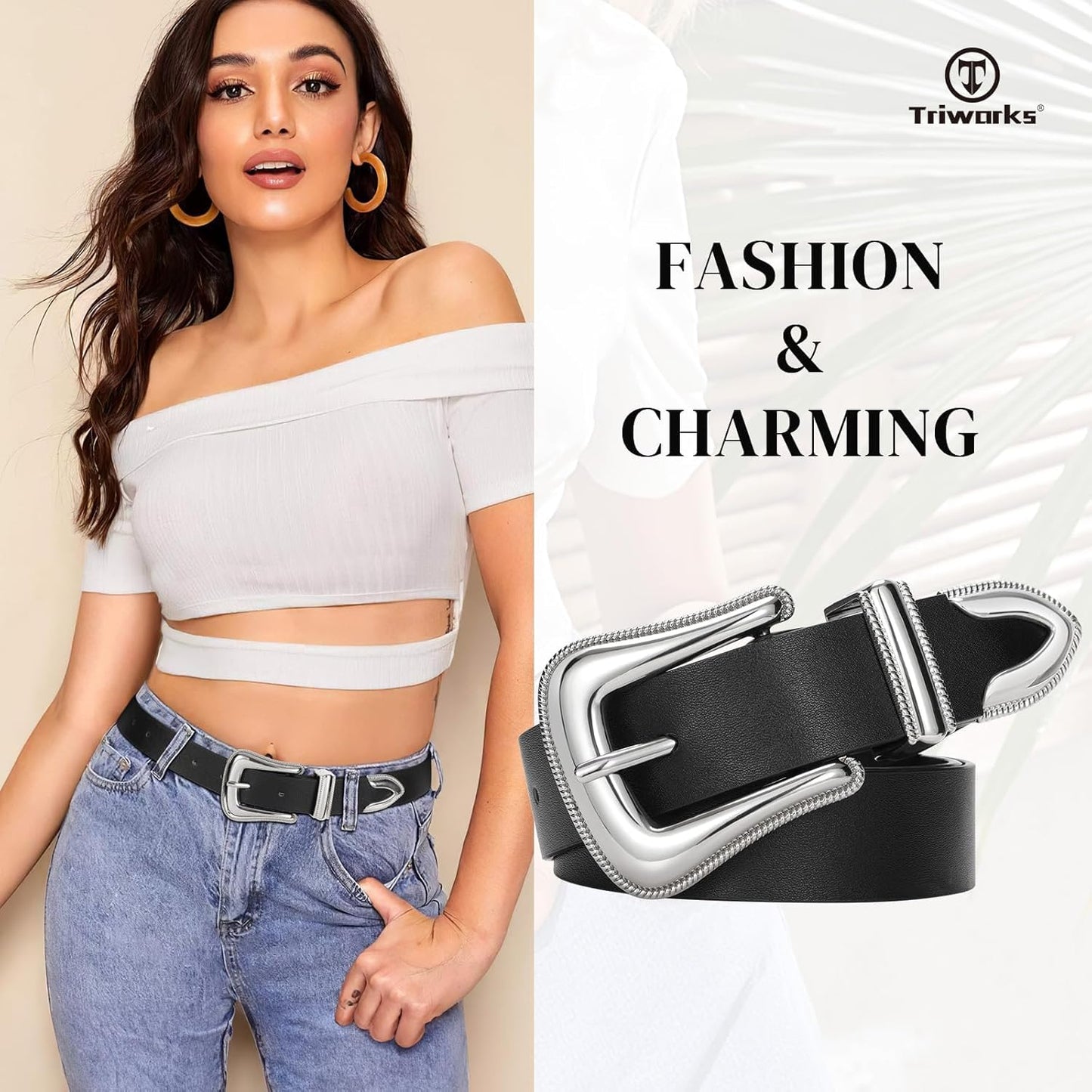 Women Leather Belt Fashion Leather Waist Belt for Pants Jean Ladies Western Leather Belt