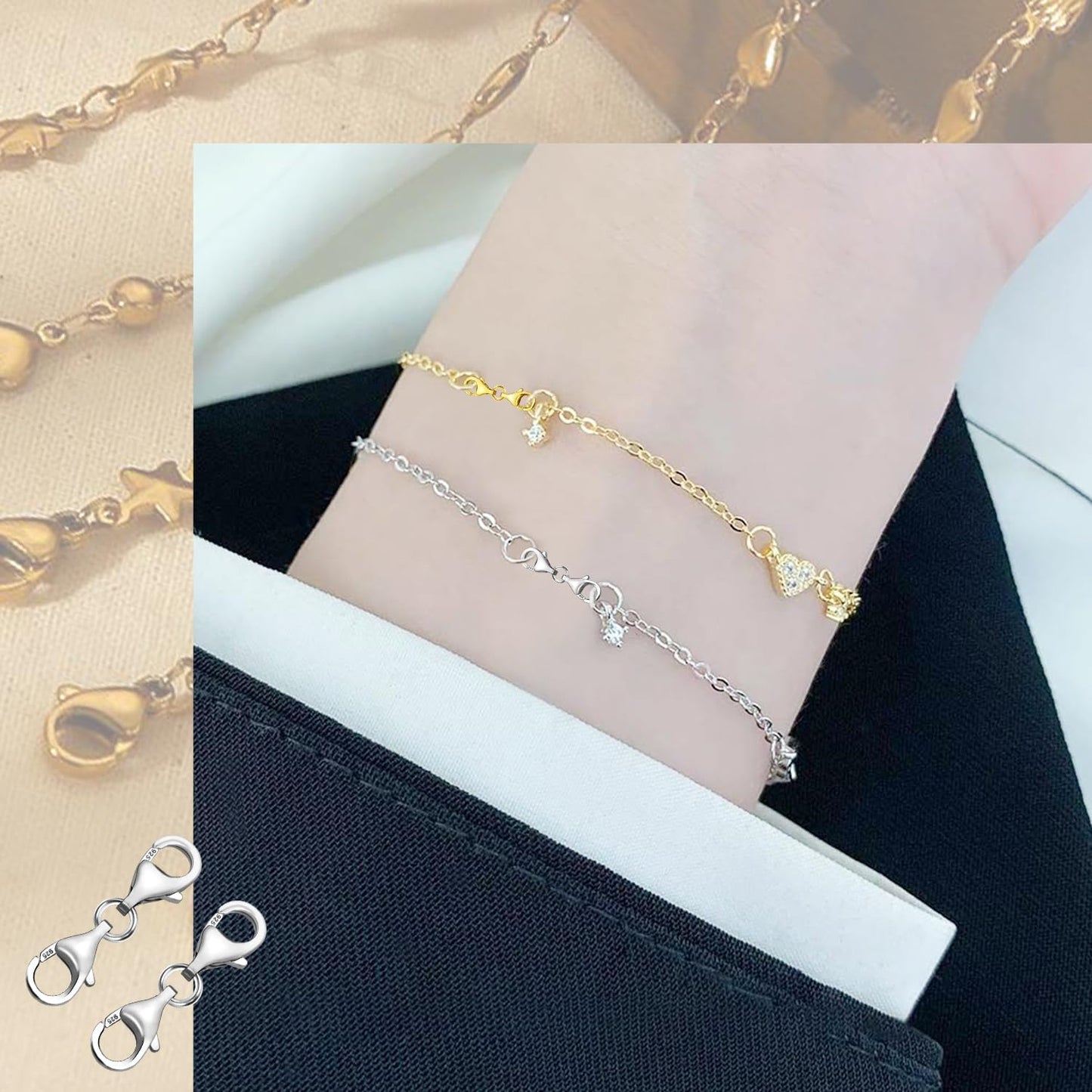 925 Sterling Silver Necklace Extenders for Women, Double End Lobster Claw Clasp, 9mm Lobster Clasp and Closures for Making Jewelry Chain, Necklace & Bracelet Clips (Silver)