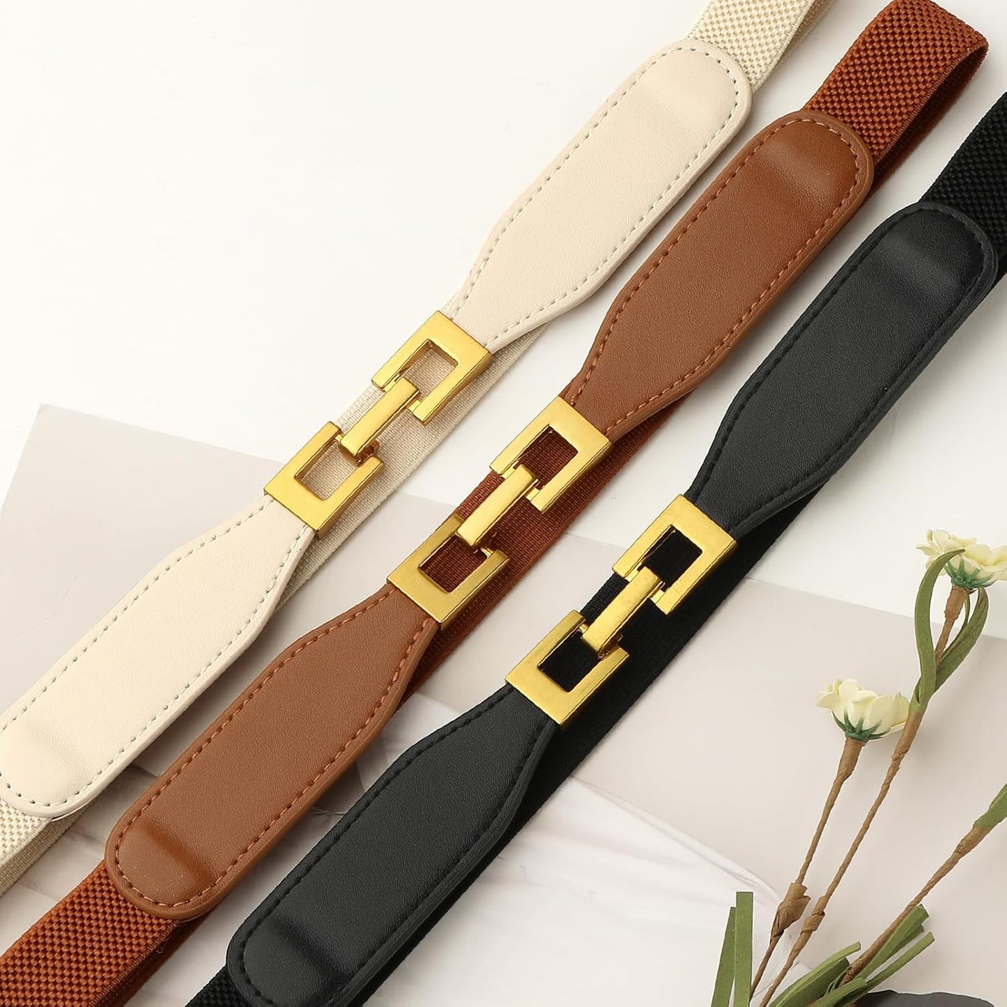 3 Pack Women Skinny Elastic Belts for Dress Waist Belt for Pants Stretch Thin Belt