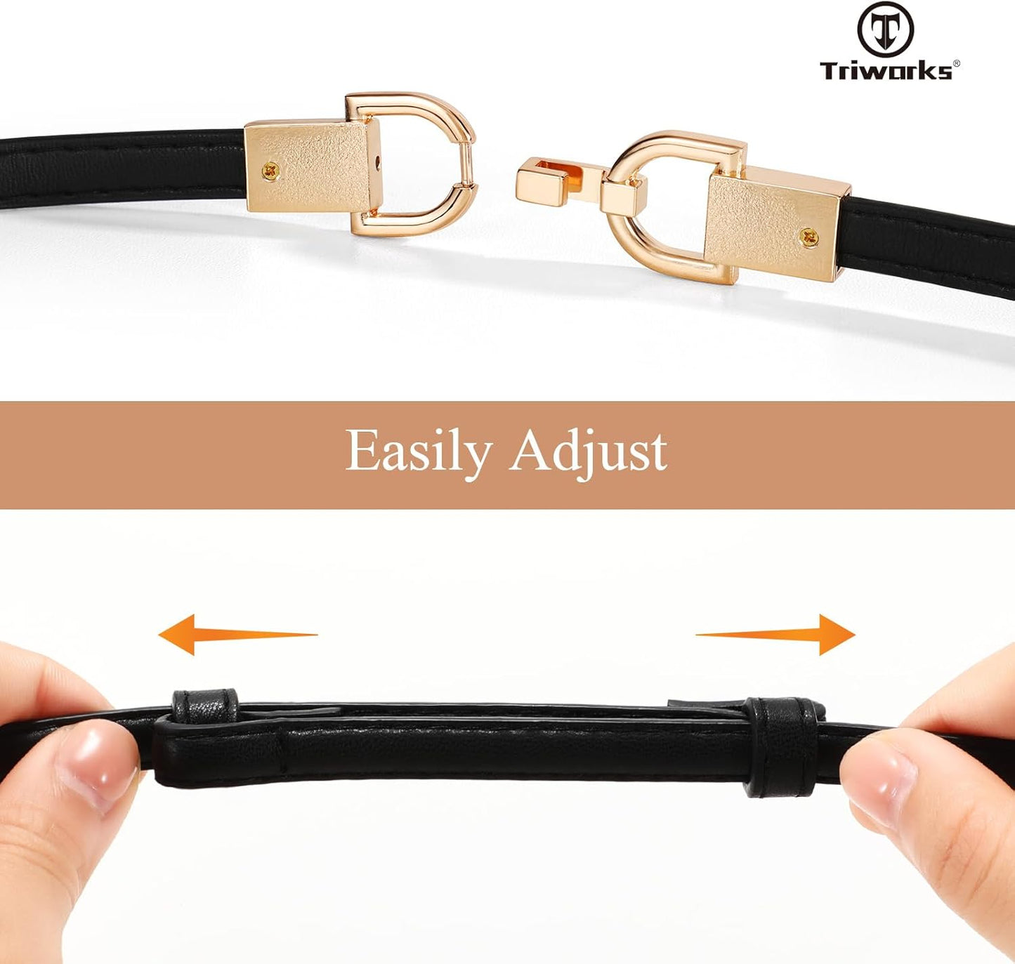 2 Pack Skinny Leather Belts for Women Thin Waist Belts with Adjtable Gold Buckle for Dresses, Coats and Jeans