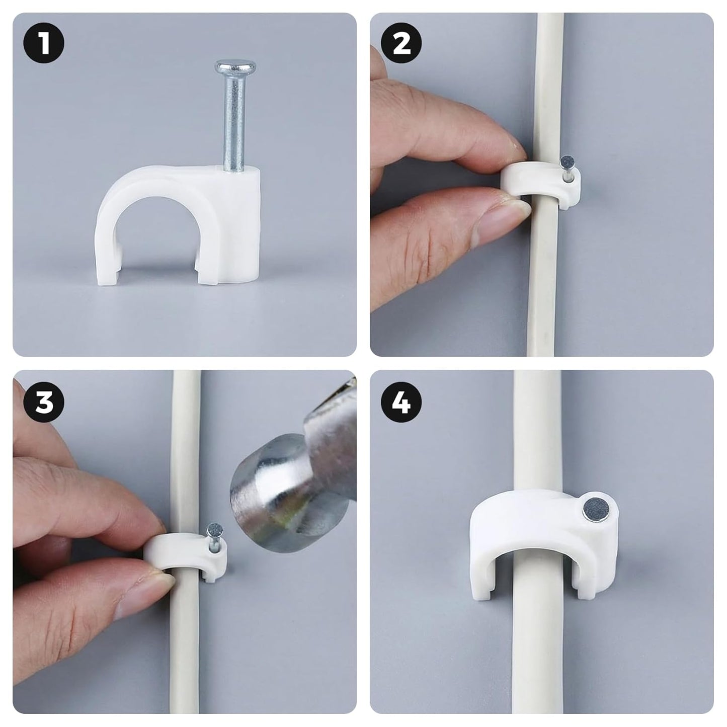 200 Pcs Cable Clips Nail in, Cord Clips Ethernet Cables Wire Wall Clips Cable Straps Cables Tacks Cable Nails Coax Cable Clips Cable Management for Speaker 7mm Cat6 - White
