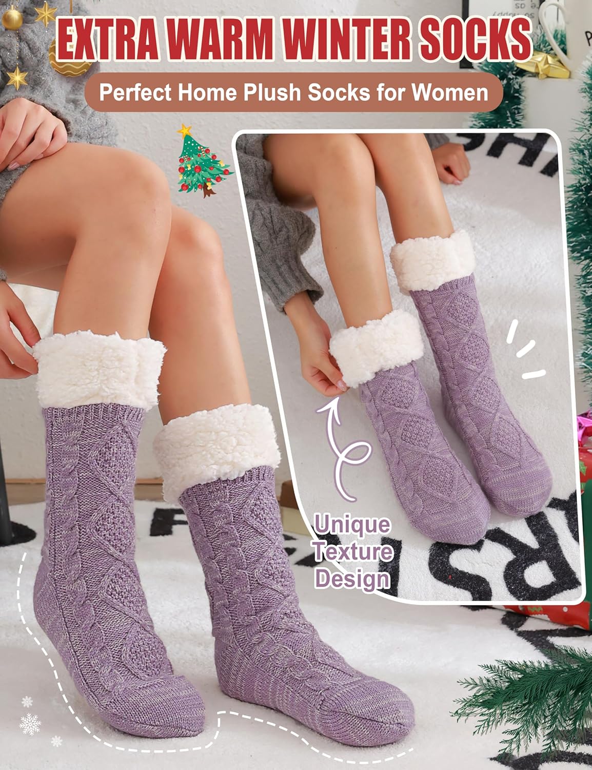 Slipper Fuzzy Socks for Women Fluffy Cozy Cabin Winter Warm Soft Fleece Comfy Thick Socks with Grips