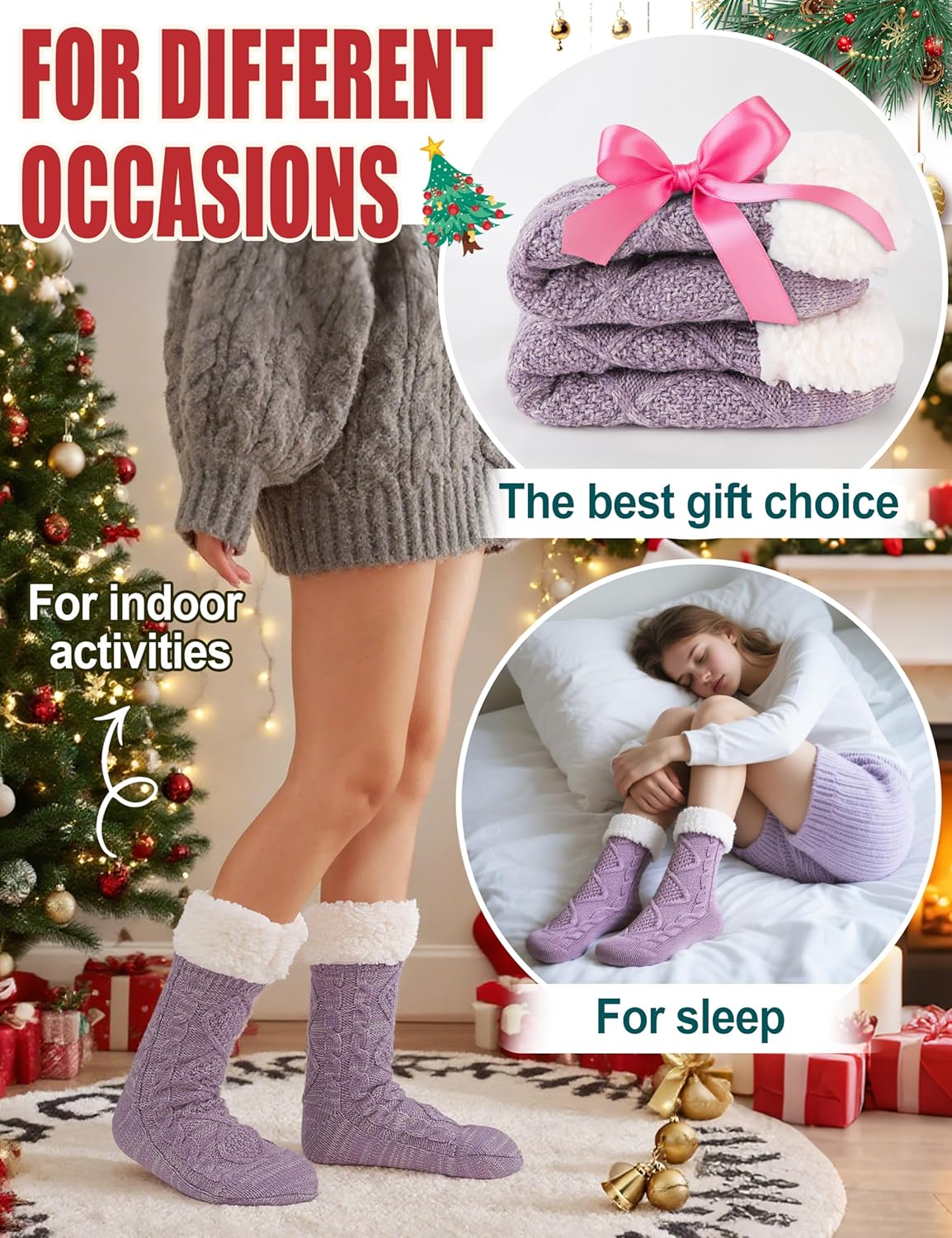 Slipper Fuzzy Socks for Women Fluffy Cozy Cabin Winter Warm Soft Fleece Comfy Thick Socks with Grips