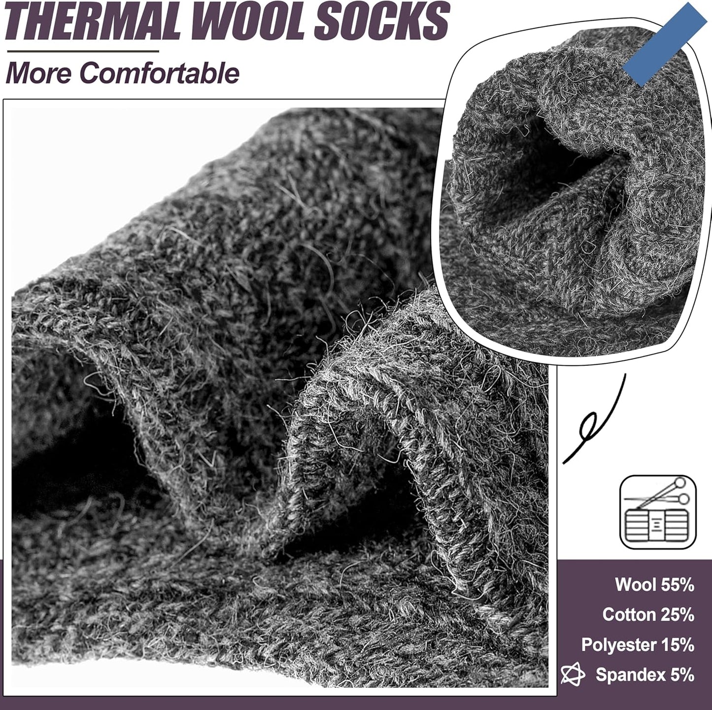 5 Pairs Merino Wool Socks for Women Thermal Warm Thick Winter Hiking Knit Cozy Crew Duty Work Soft Socks for Ladies