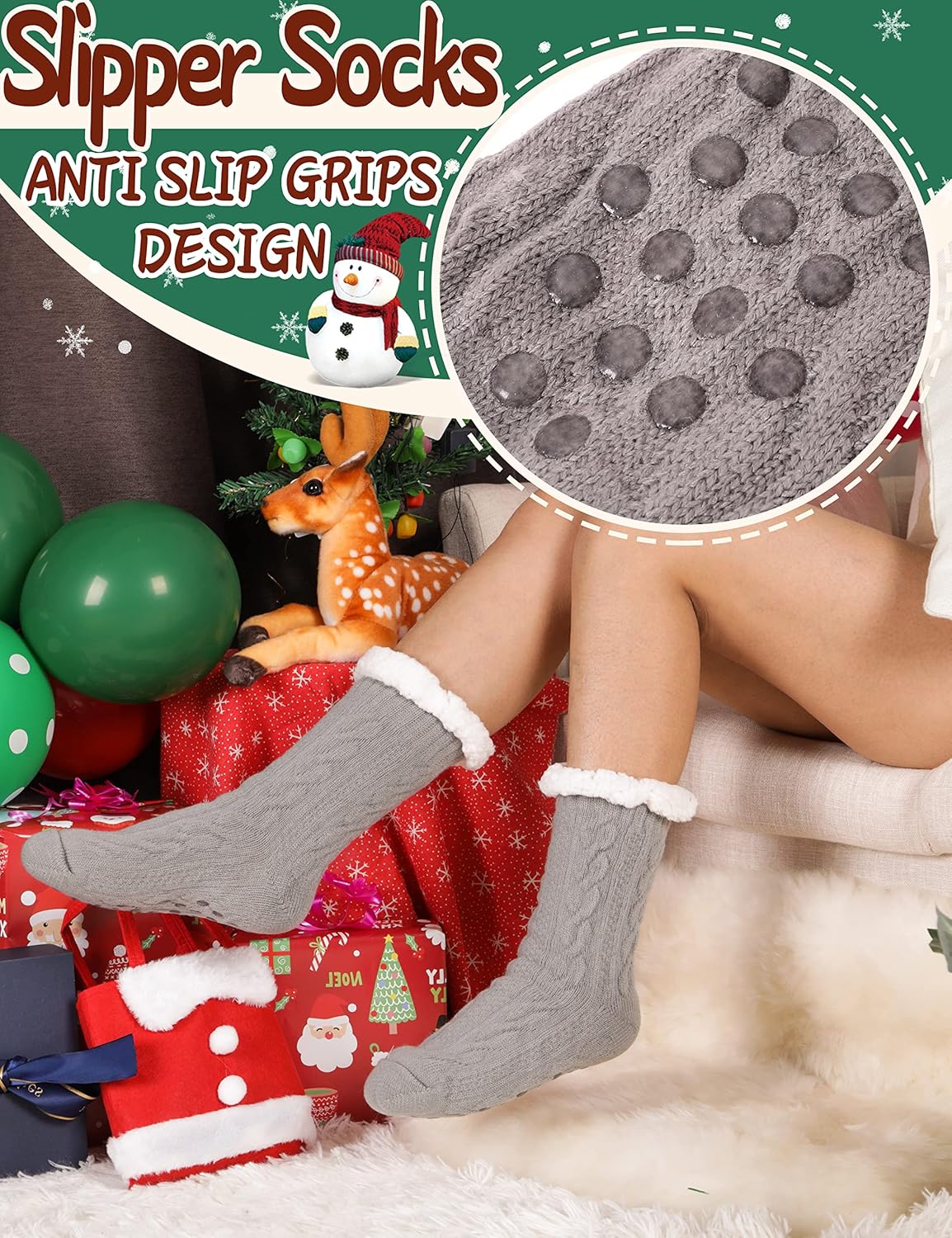Women Slipper Fuzzy Socks Fluffy Cozy Cabin Warm Winter Soft Thick Comfy Fleece Non Slip Home Socks