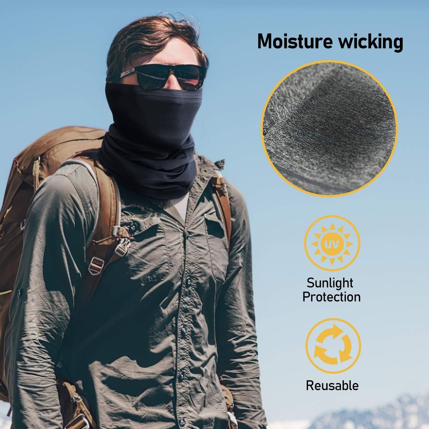 Neck Gaiter Face Cover Scarf, Neck Warmer Breathable Sun & Wind-proof for Skiing Fishing Hiking Cycling