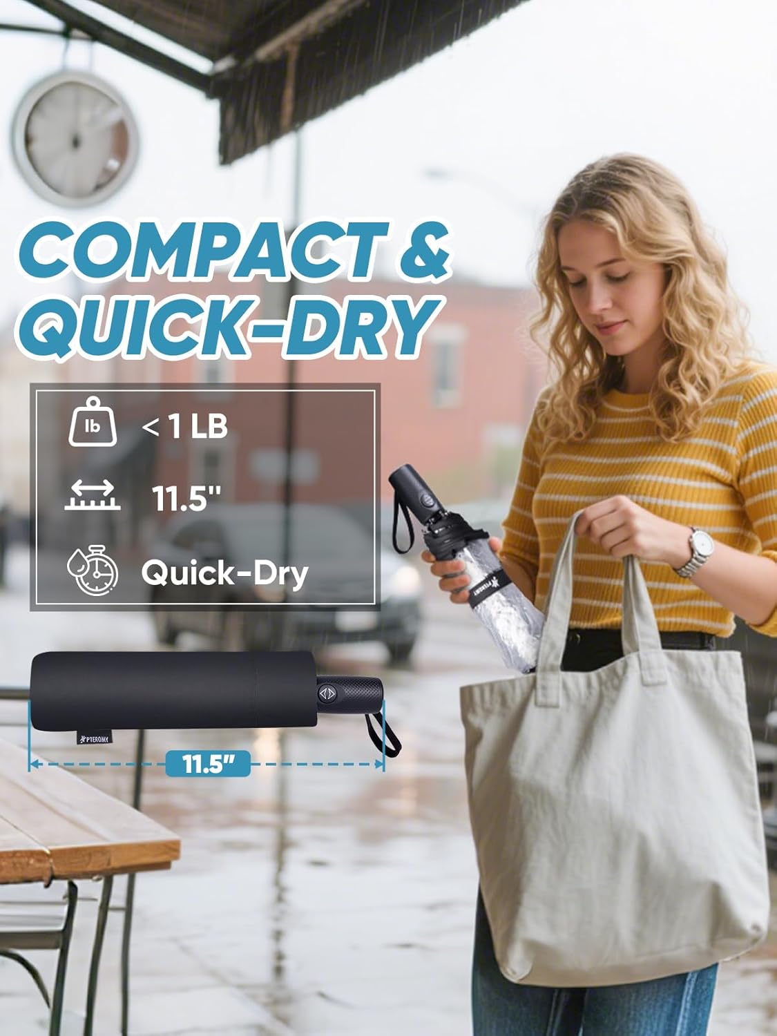 Windproof Compact Travel Umbrellas for Rain and Sun, Withstands 85MPH Winds Auto Open Close Folding Umbrella with Ergonomic Handle, Quick Dry Canopy for Commuting or Backpack