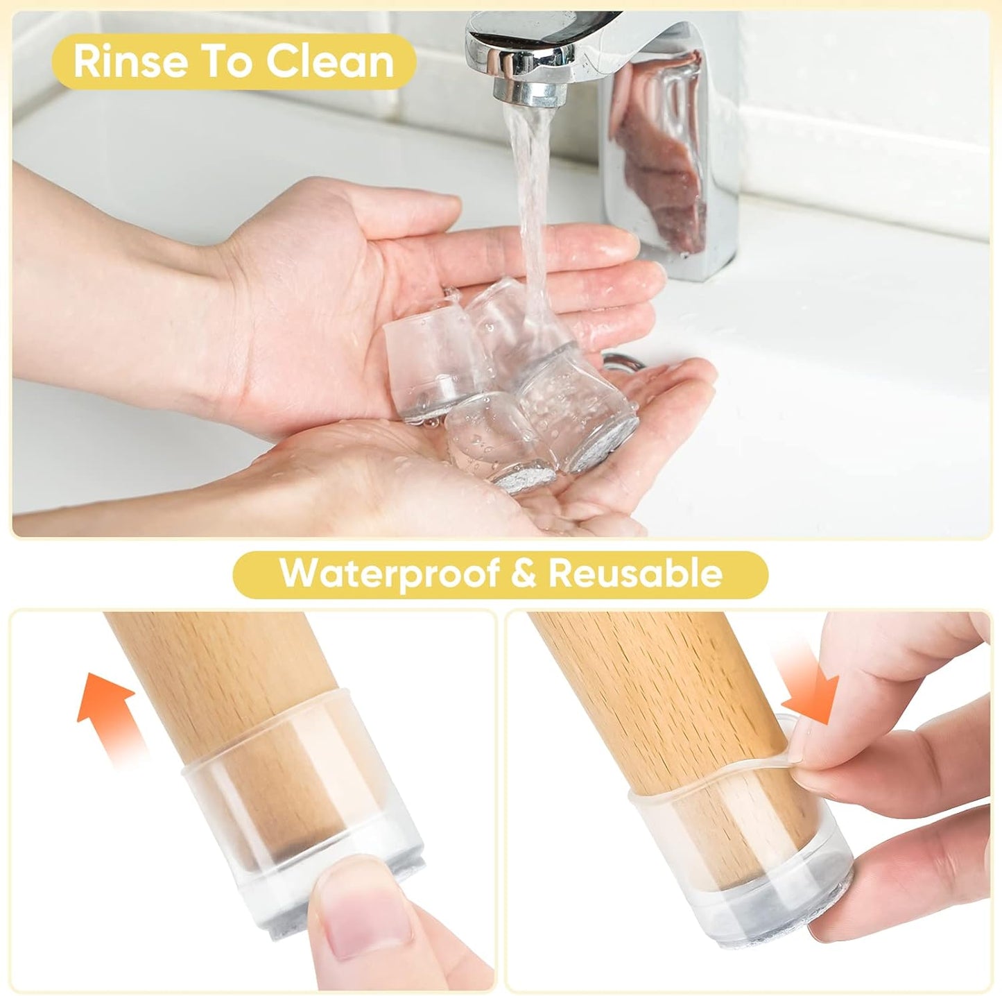 Silicone Chair Leg Floor Protectors, Stool Leg Protectors Cap, Chair Leg Caps for Hardwood Floors (Clear-16pcs, Round S)