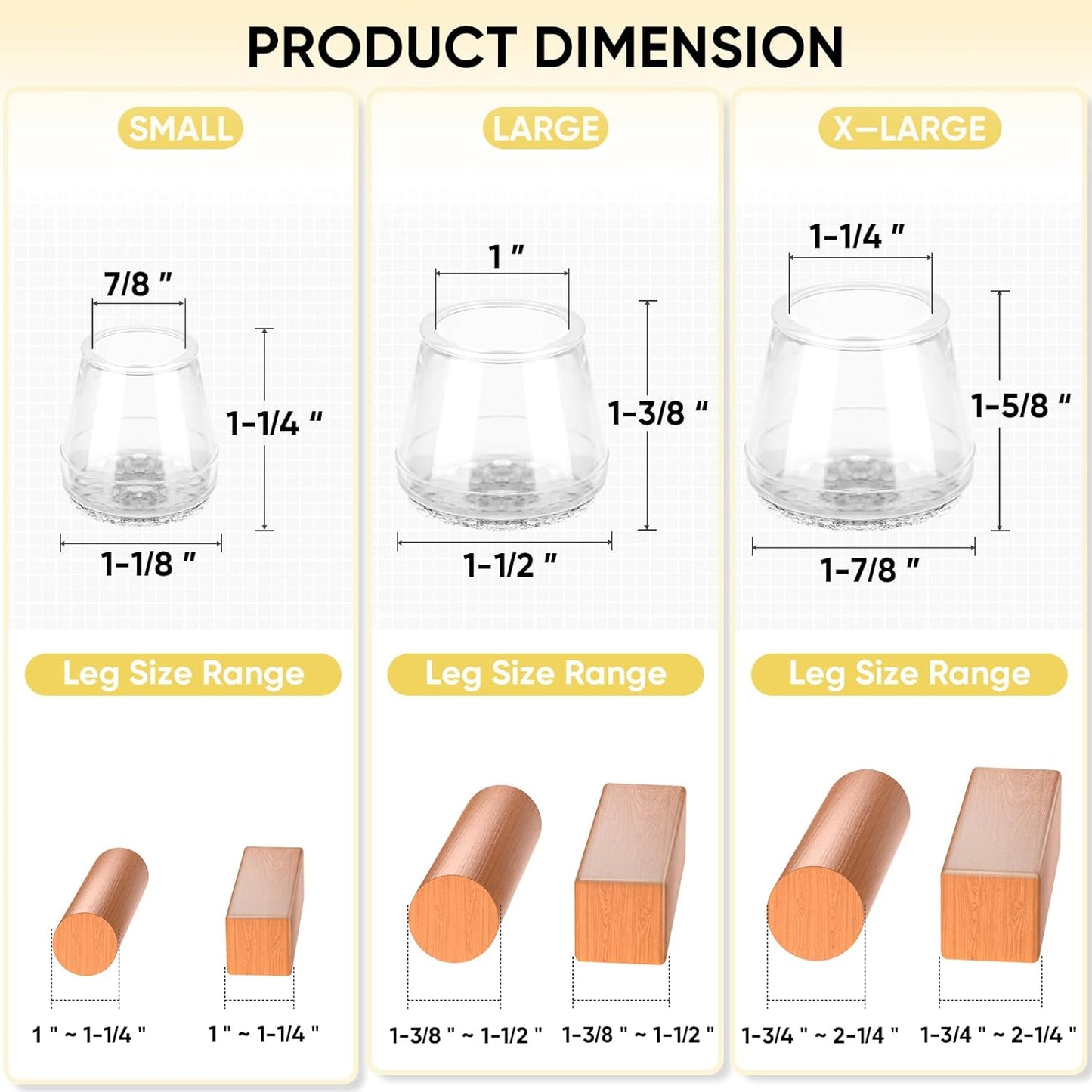 Silicone Chair Leg Floor Protectors, Stool Leg Protectors Cap, Chair Leg Caps for Hardwood Floors (Clear-16pcs, Round S)