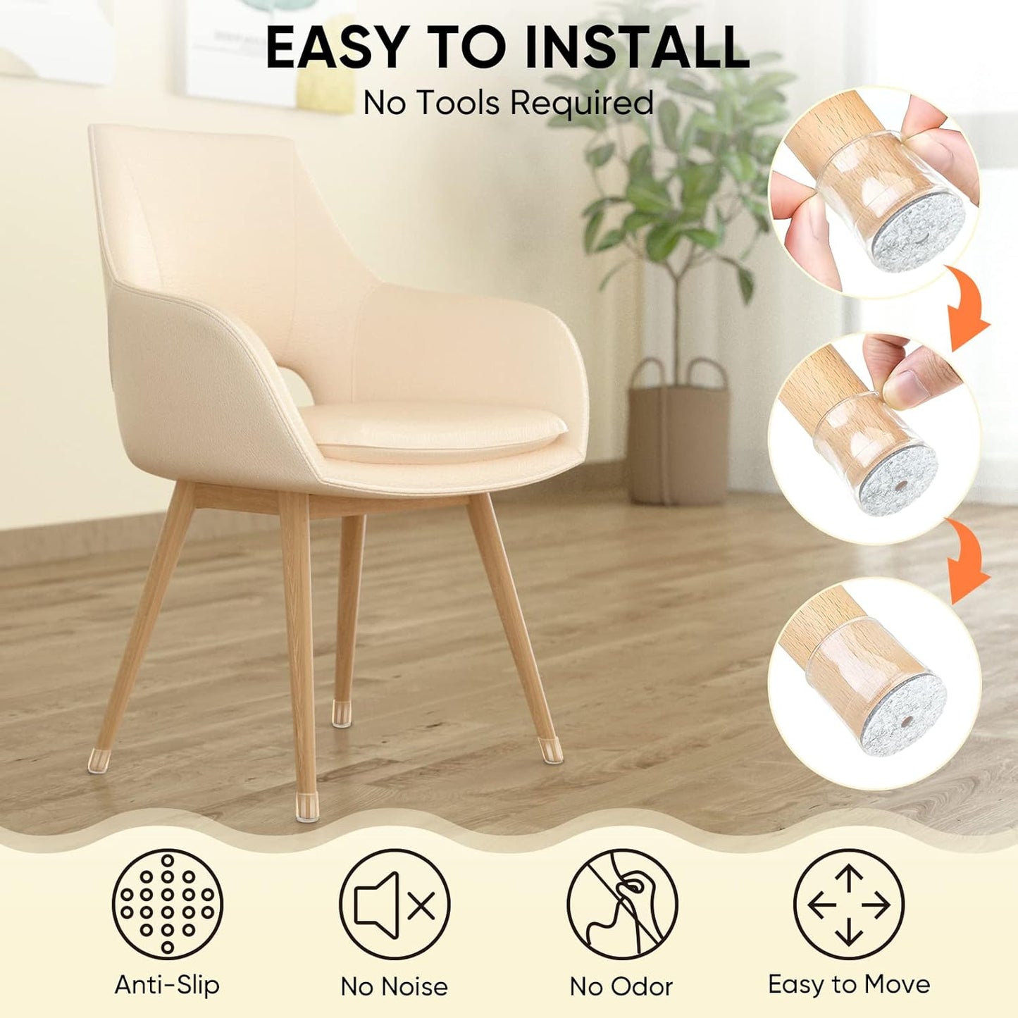 Silicone Chair Leg Floor Protectors, Stool Leg Protectors Cap, Chair Leg Caps for Hardwood Floors (Clear-16pcs, Round S)