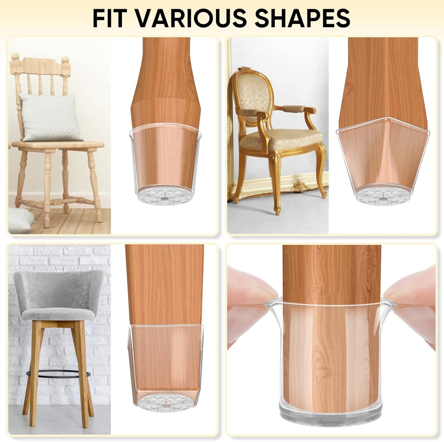 Silicone Chair Leg Floor Protectors, Stool Leg Protectors Cap, Chair Leg Caps for Hardwood Floors (Clear-16pcs, Round S)
