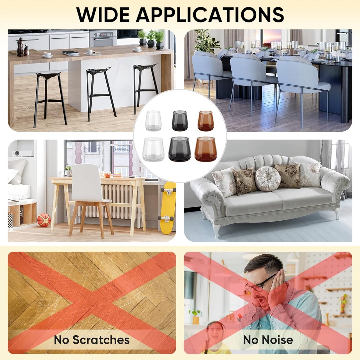 Silicone Chair Leg Floor Protectors, Stool Leg Protectors Cap, Chair Leg Caps for Hardwood Floors (Clear-16pcs, Round S)