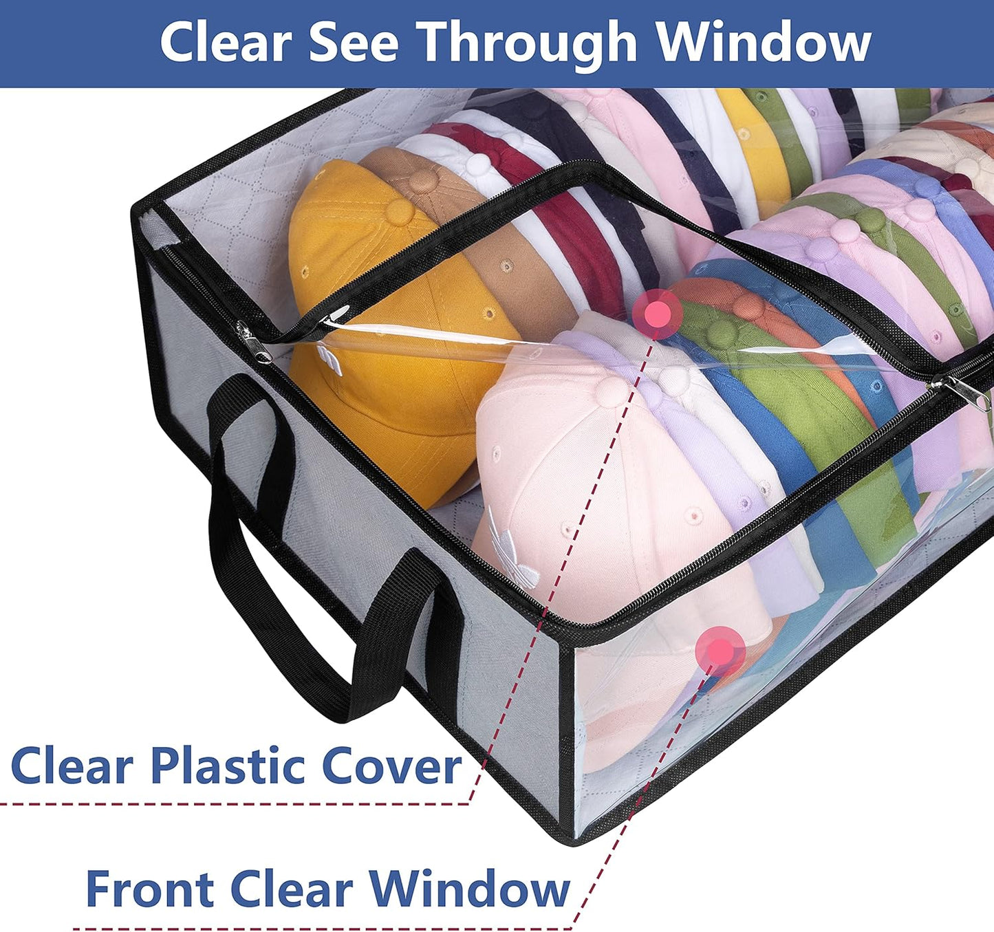 Hat Storage for Baseball Caps, Large Holds up to 40 Caps Wide Hat Organizer for Closet Snapback Holder, Grey