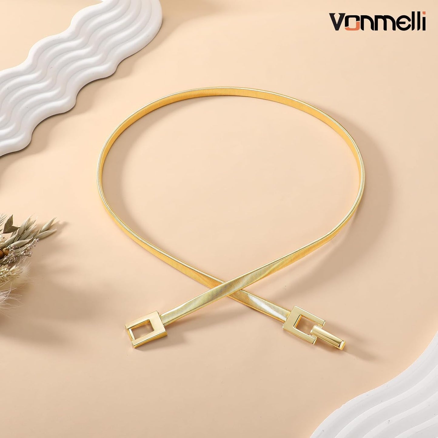 Women's Skinny Metal Cinch Belt for Dress Stretch Thin Waist Belt Gold/Sliver Elastic Belts