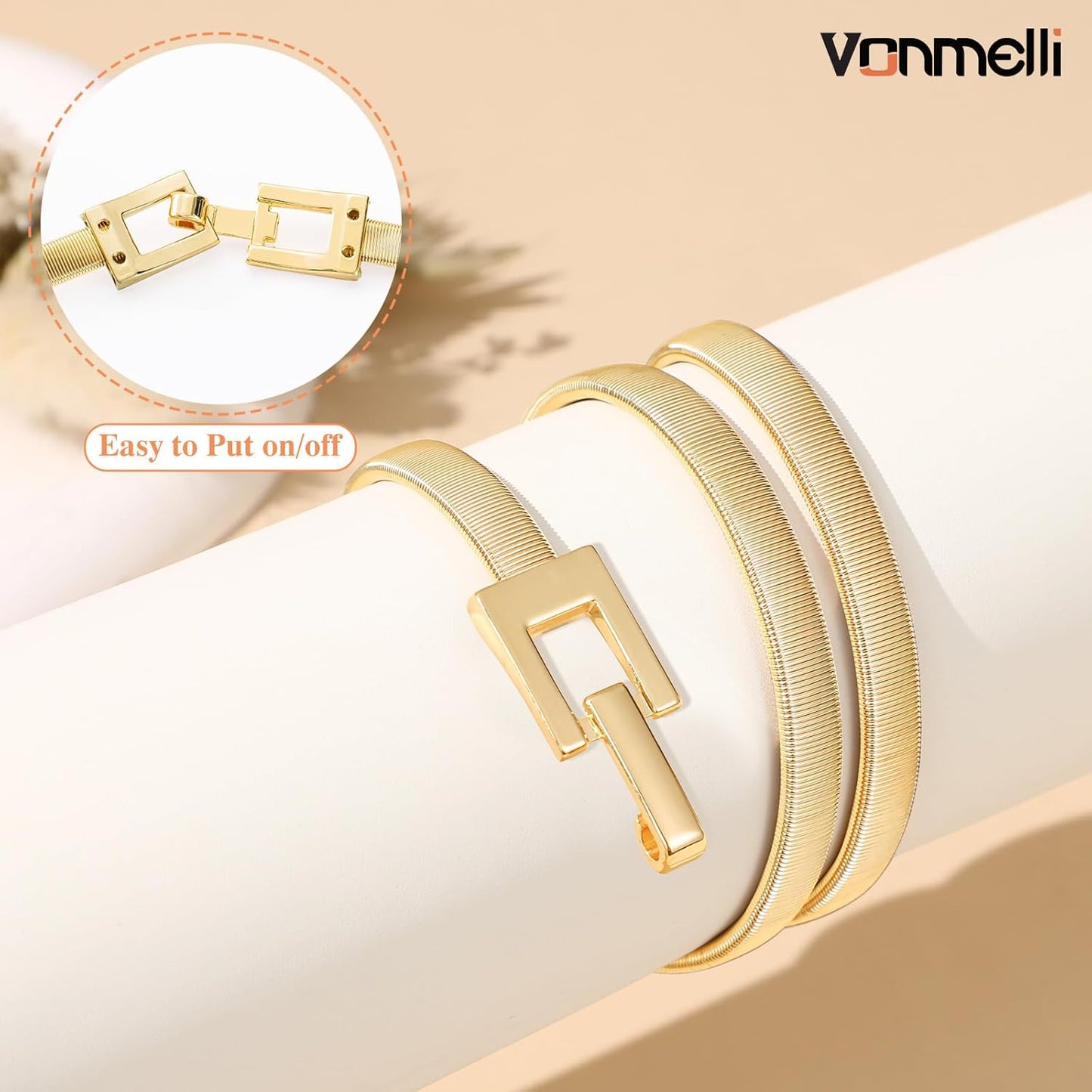 Women's Skinny Metal Cinch Belt for Dress Stretch Thin Waist Belt Gold/Sliver Elastic Belts