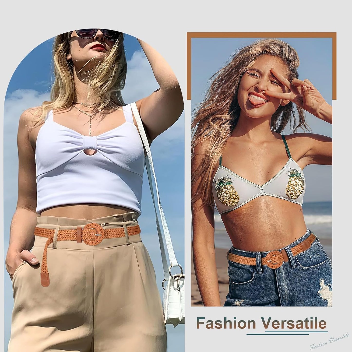 Braided Woven Belt for Women, Rattan Thin Belt Fashion Waist Belts for Summer Dress Jeans