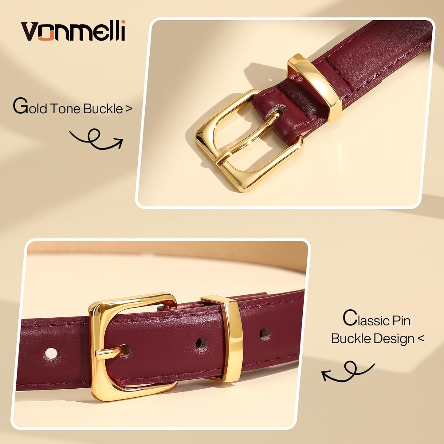 Womens Thin Leather Belt for Jeans Pants Dress Fashion Skinny Belt with Gold Buckle for Women