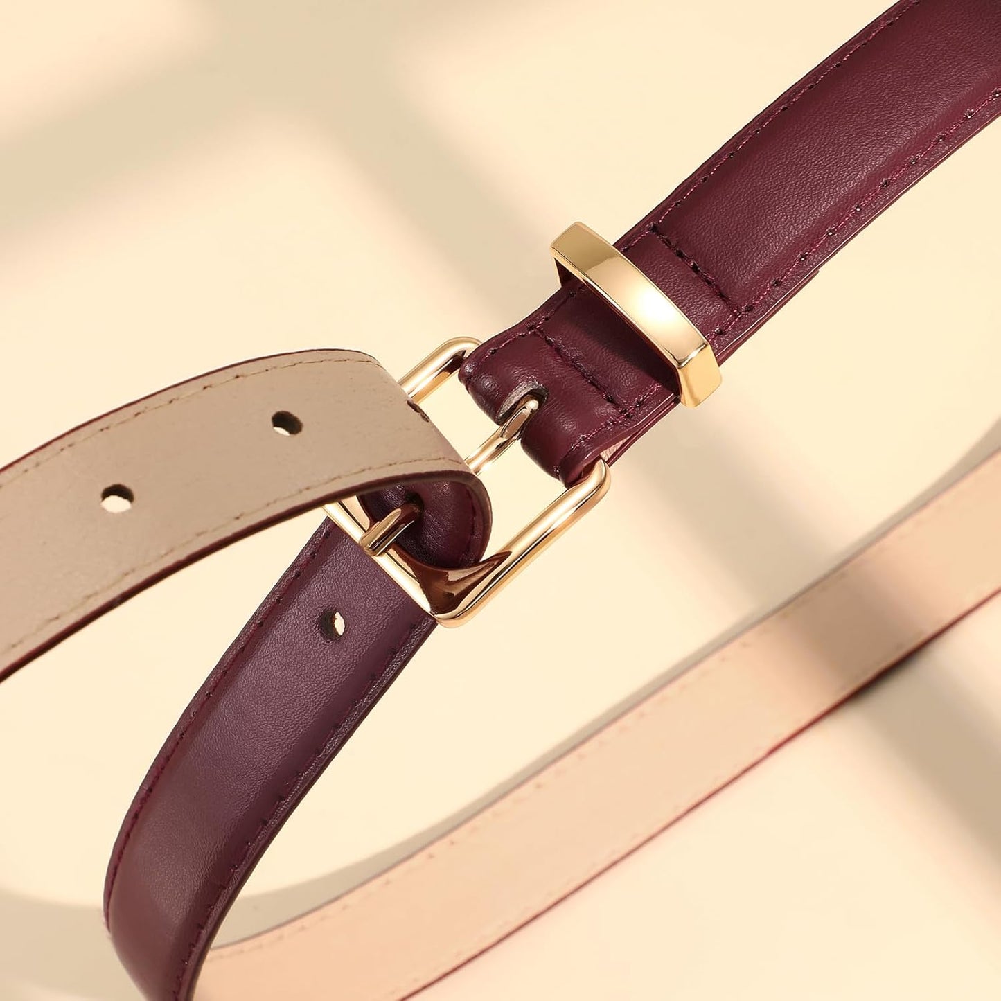 Womens Thin Leather Belt for Jeans Pants Dress Fashion Skinny Belt with Gold Buckle for Women