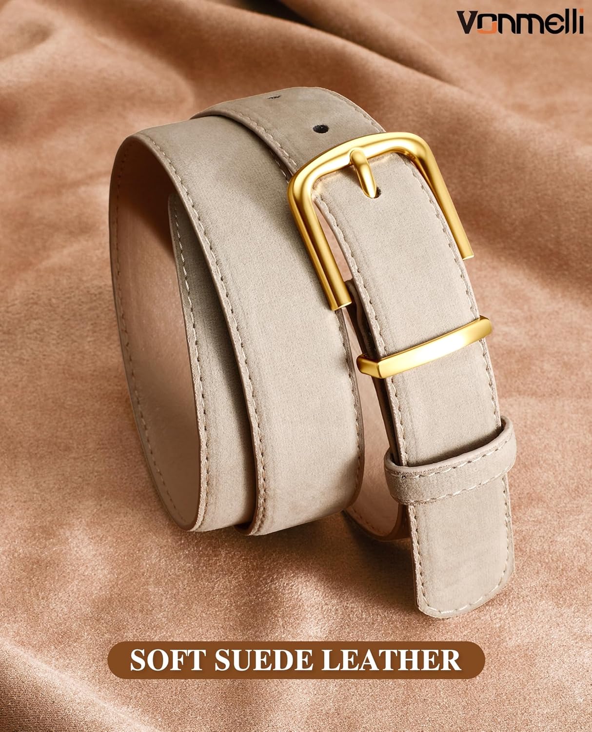 Women Suede Leather Belt for Jeans Dress with Fashion Gold Buckle Ladies Waist Belts