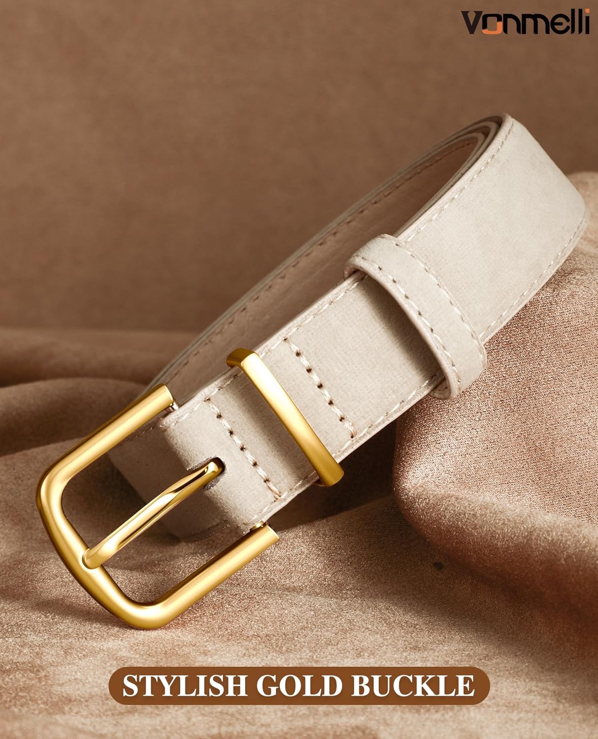 Women Suede Leather Belt for Jeans Dress with Fashion Gold Buckle Ladies Waist Belts
