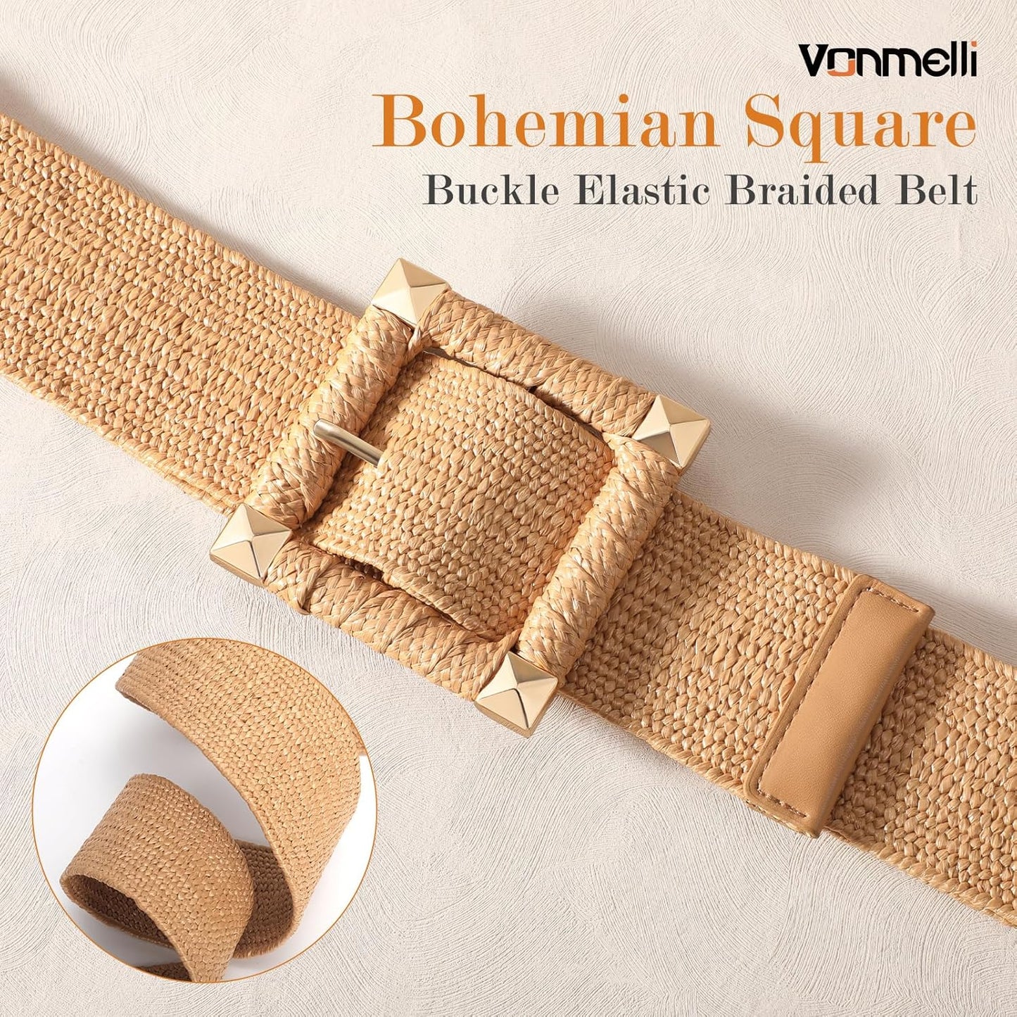 Straw Woven Elastic Belt Boho Braided Belts for Women Bohemian Belt for Summer Dress