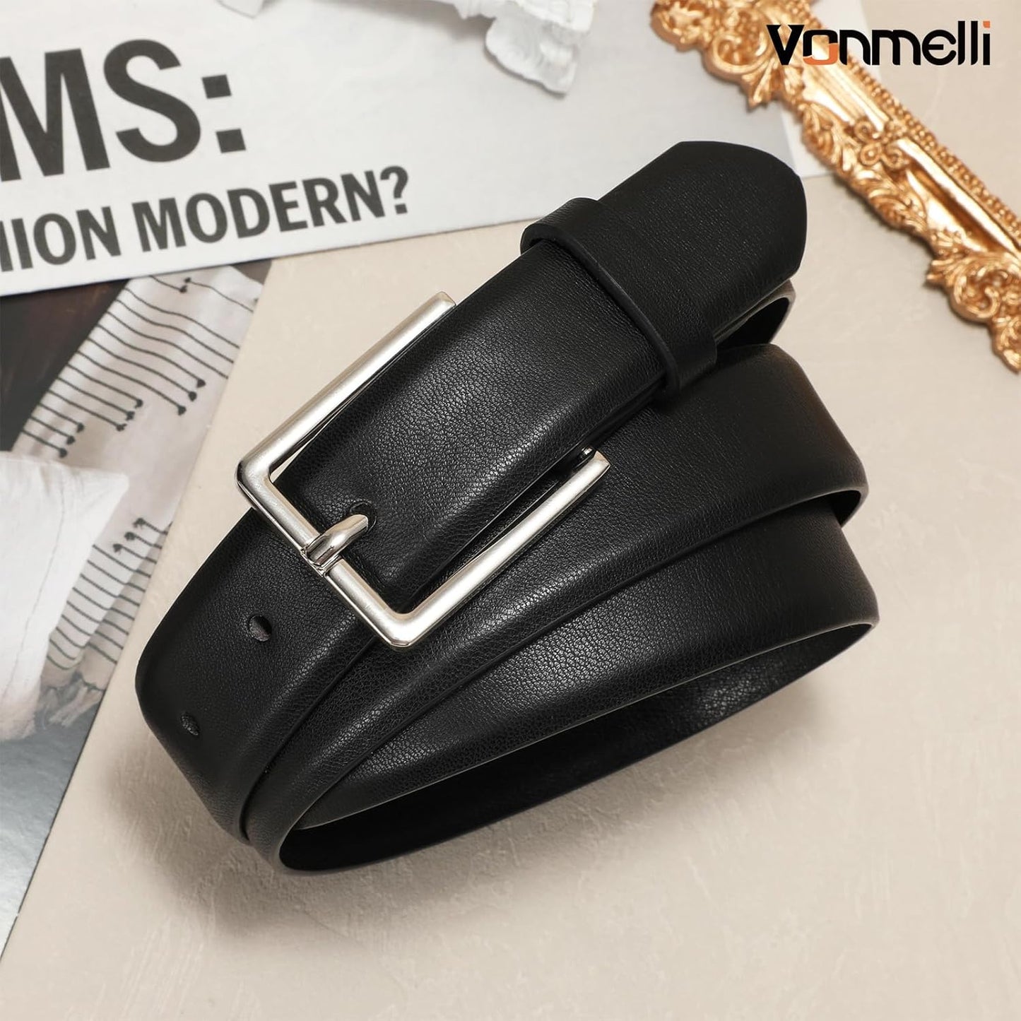 Belt for Women, Women's Leather Belt for Jean Dress, Fashion Ladies Belts with Rectangle Buckle
