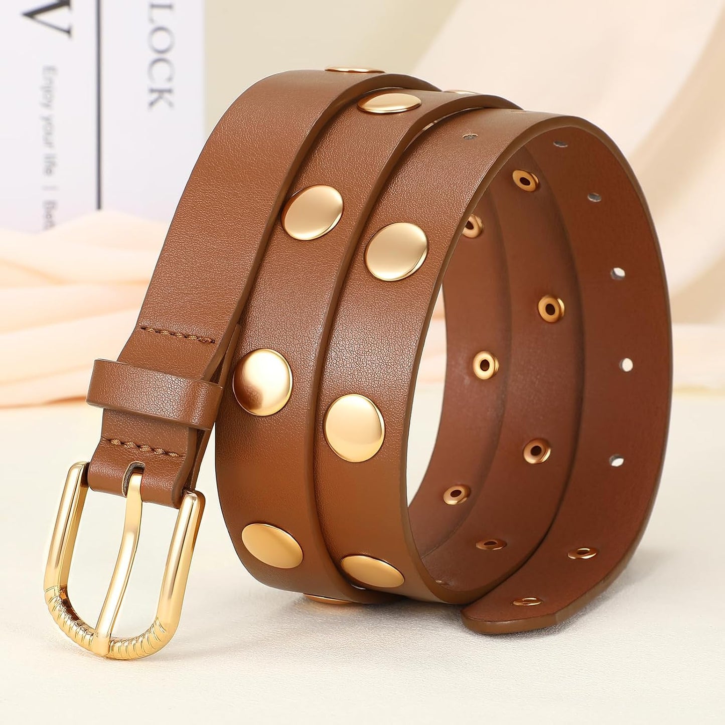 Skinny Leather Belt for Women Studded Thin Belt for Fashion Jeans Dress Ladies Waist Belts