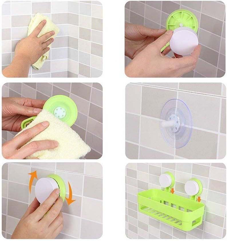 Plastic Organizer Rack for Bathroom Kitchen Storage Box Basket Organization W/Wall Mounted Suction Cup (Pink)